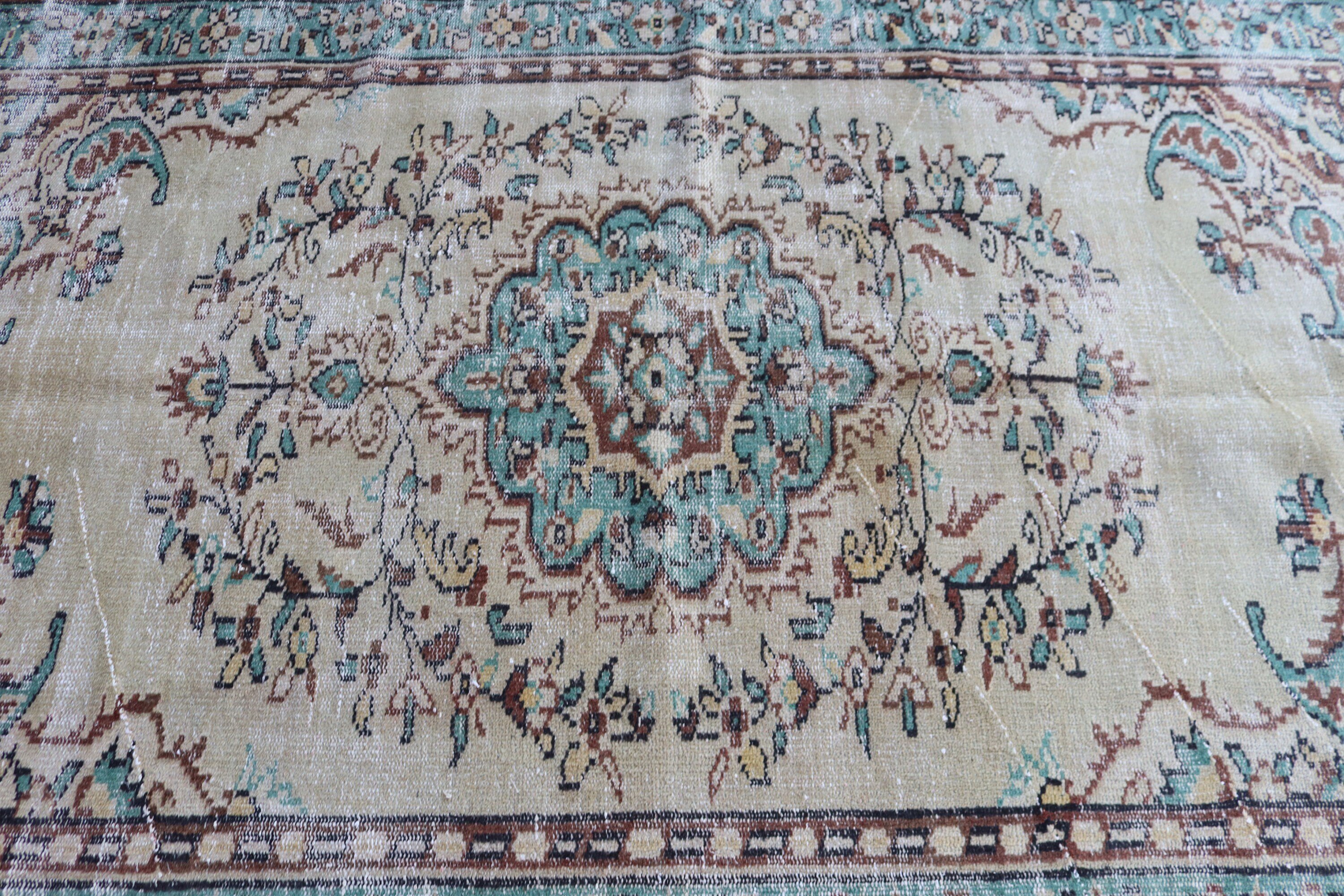 5.1x7.8 ft Area Rug, Vintage Rugs, Oushak Rug, Green Floor Rug, Turkish Rug, Rugs for Bedroom, Neutral Rugs, Nursery Rug, Vintage Area Rug