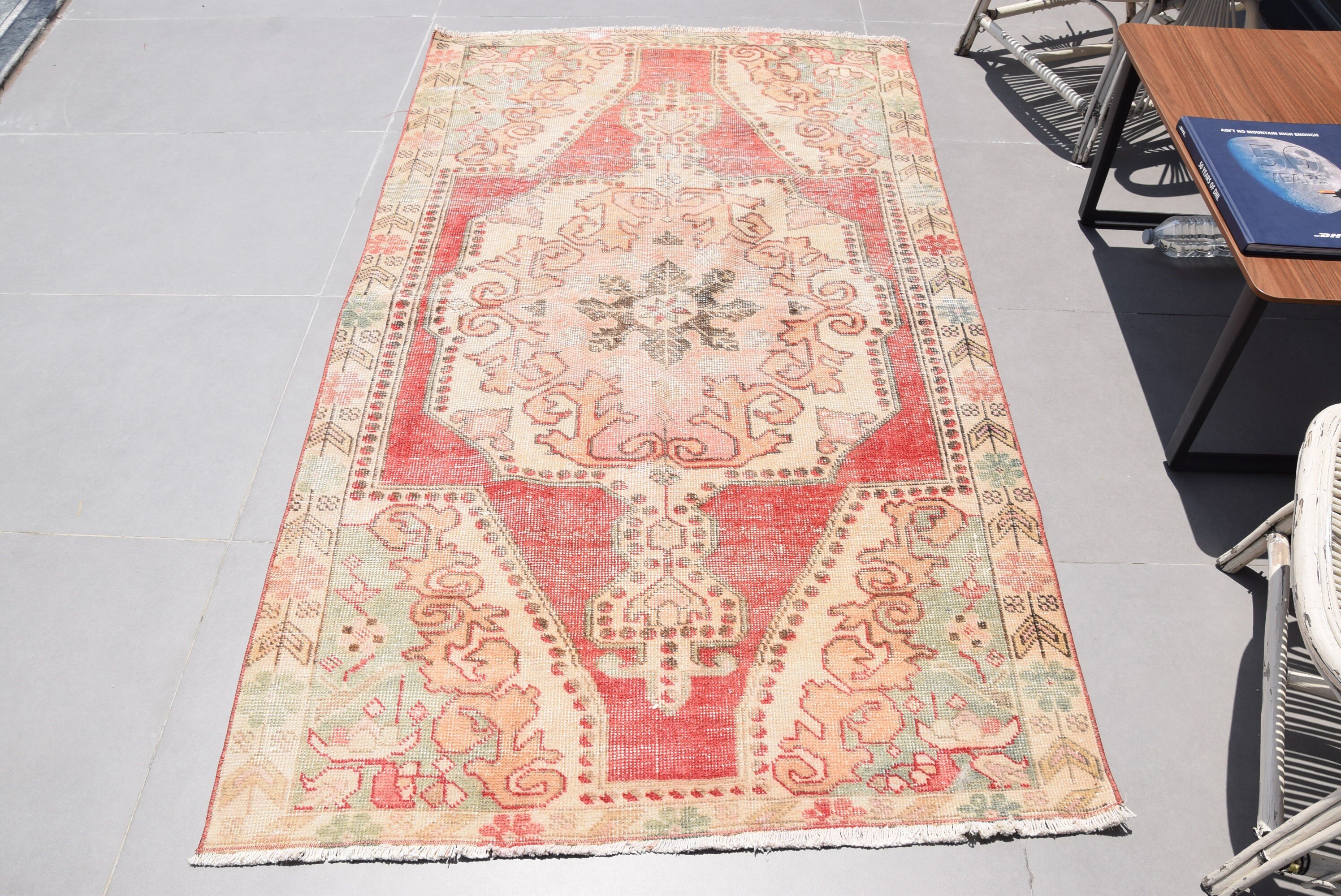 Rugs for Bedroom, Floor Rugs, Anatolian Rug, Turkish Rug, 4.1x7.2 ft Area Rug, Nursery Rug, Vintage Rugs, Antique Rug, Orange Oushak Rug