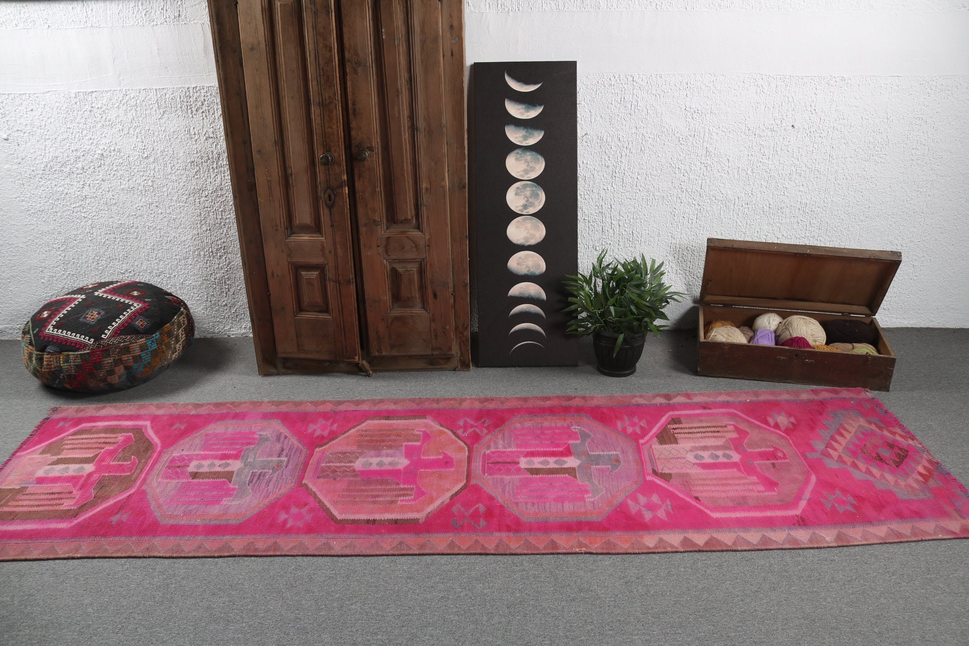 Turkish Rug, Vintage Runner Rug, Modern Rugs, 3x10.1 ft Runner Rugs, Anatolian Rug, Hallway Rug, Tribal Rug, Vintage Rugs, Pink Bedroom Rug