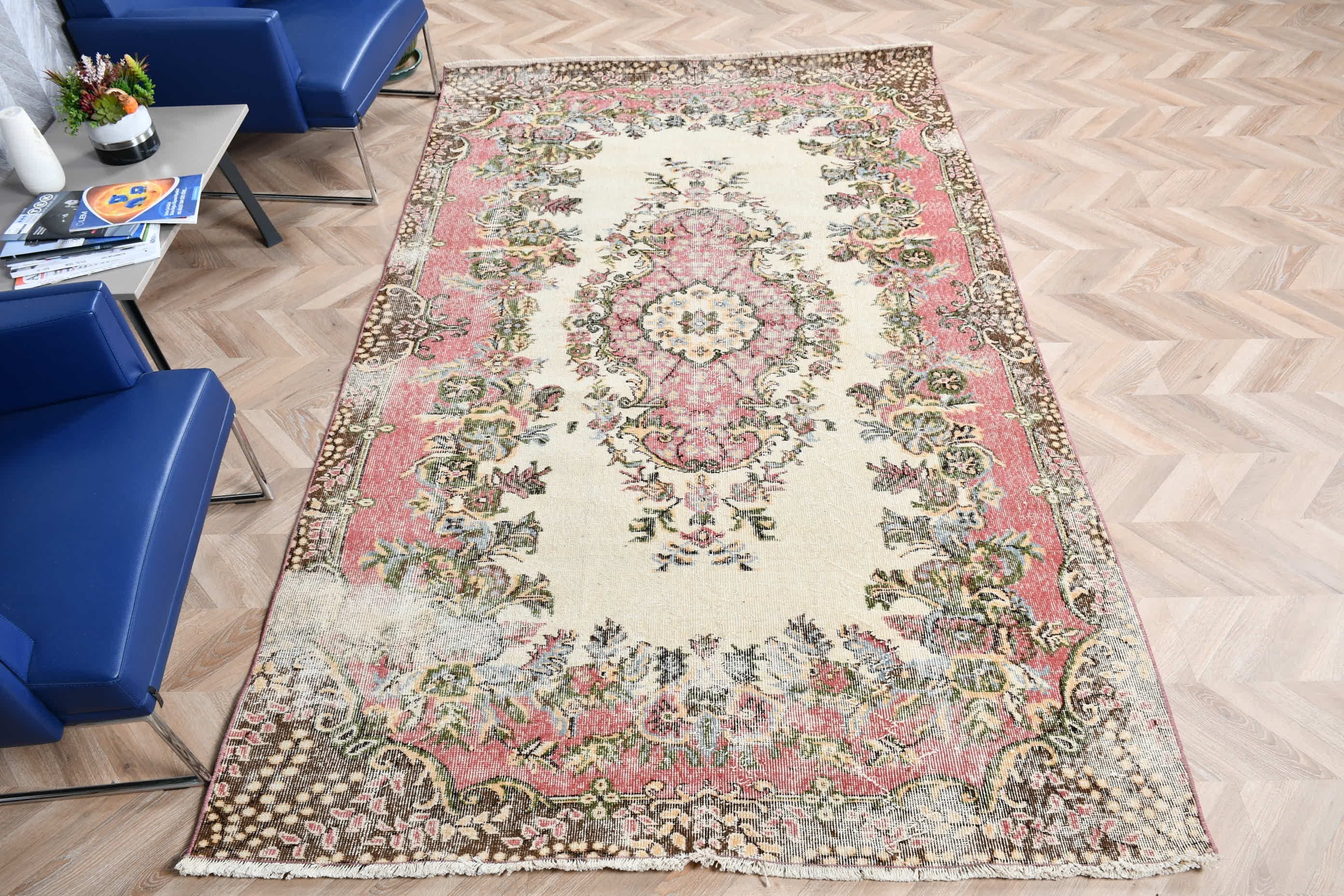 Eklektik Halı, Salon Halısı, Pembe Antika Halılar, 5.6x9.1 ft Büyük Halı, Oturma Odası Halısı, Türk Halısı, Oryantal Halı, Ev Dekorasyonu Halıları, Vintage Halılar