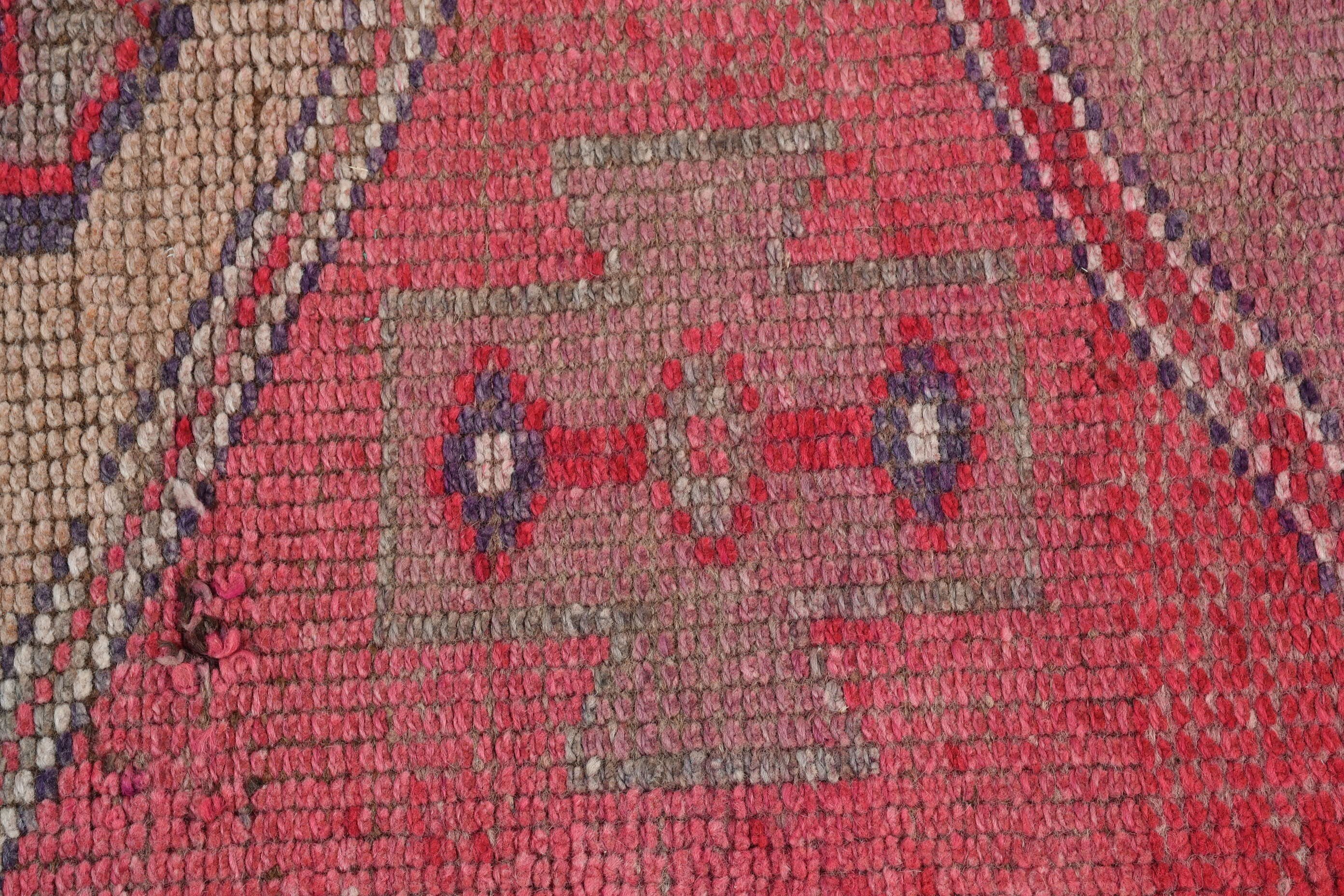 Pink Oushak Rug, Turkish Rug, 3.4x10.6 ft Runner Rug, Floor Rug, Vintage Rugs, Hallway Rug, Natural Rug, Rugs for Corridor