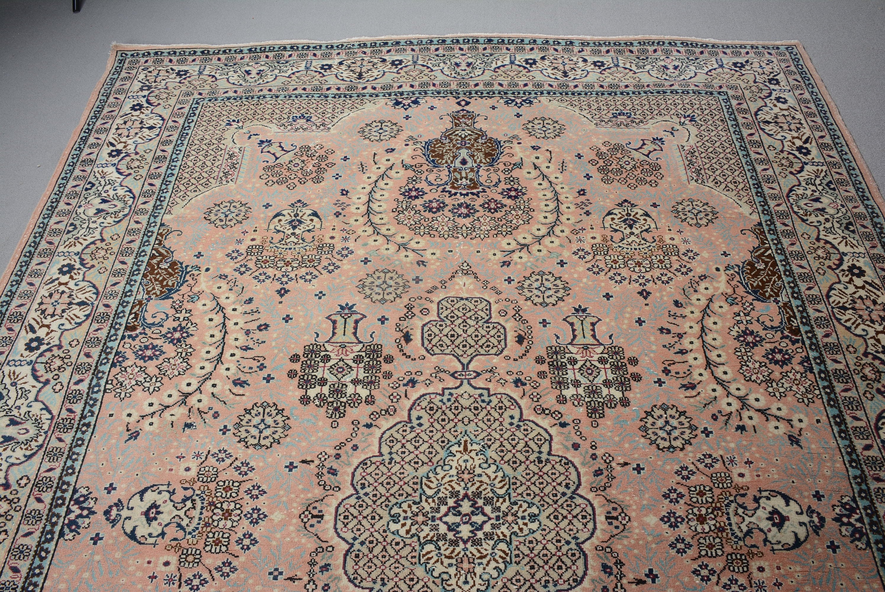 Vintage Rug, Turkish Rug, Dining Room Rugs, Rugs for Salon, Antique Rug, 6.8x9.6 ft Large Rug, Oushak Rug, Pink Floor Rug, Salon Rug