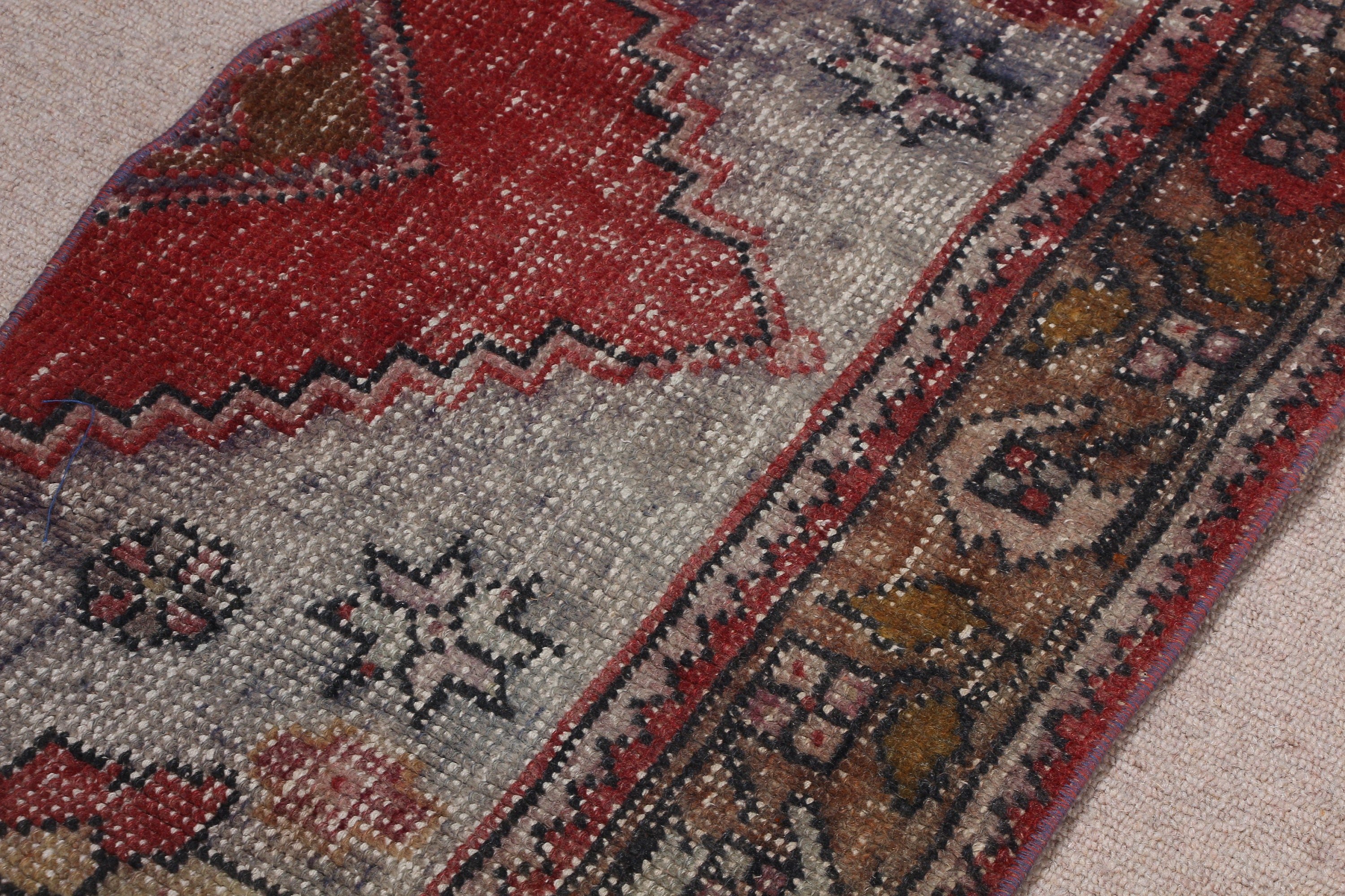 Gri Soğuk Halılar, 2.6x1.5 ft Küçük Halı, Vintage Halı, Türk Halısı, Antika Halı, Etnik Halılar, Oryantal Halı, Mutfak Halıları, Duvara Asılı Halı