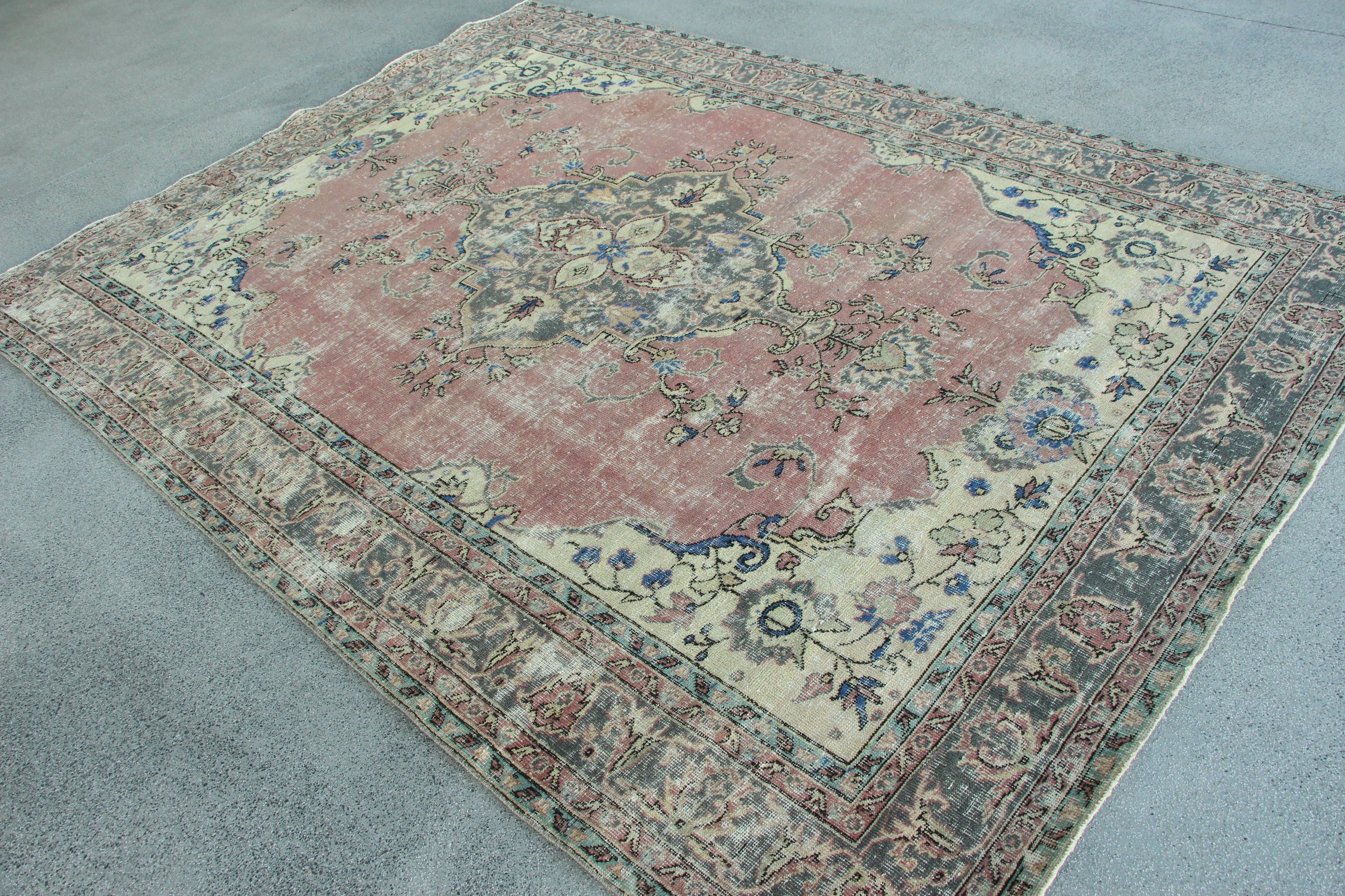 Oryantal Halı, Ev Dekor Halıları, Vintage Halılar, Dış Mekan Halısı, 7x9.4 ft Büyük Halı, Pembe Düz Dokuma Halı, Büyük Vintage Halı, Salon Halısı, Türk Halısı