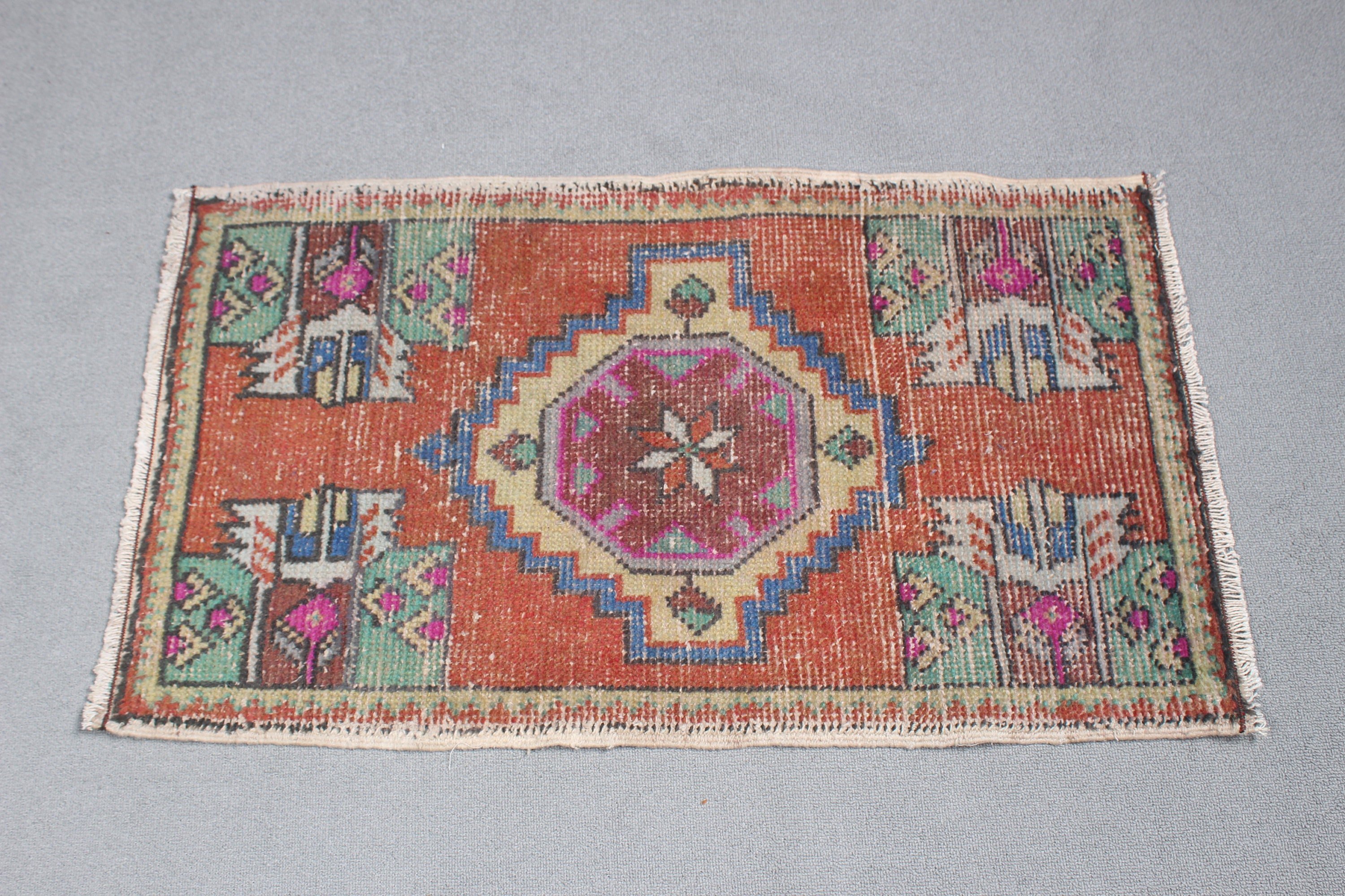 Türk Halıları, Vintage Halılar, 1,7x3,1 ft Küçük Halı, Nötr Halı, Küçük Alan Halıları, Yer Halısı, Kırmızı Oryantal Halılar, Küçük Boho Halı