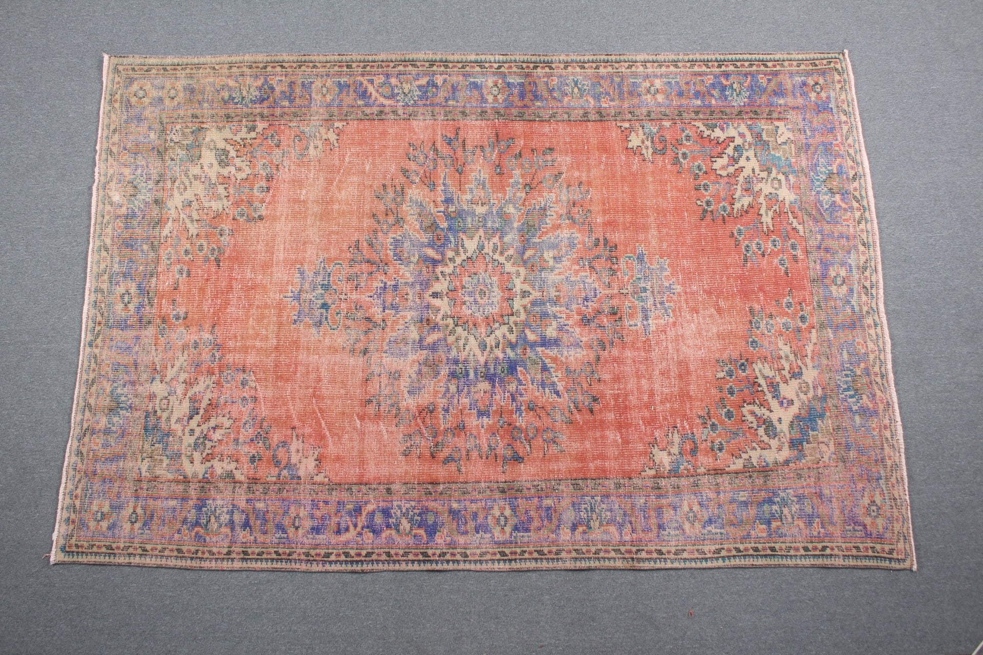 Vintage Rug, Turkish Rug, Dining Room Rugs, Retro Rug, 5.9x9 ft Large Rugs, Oriental Rug, Antique Rug, Bedroom Rugs, Red Oushak Rugs