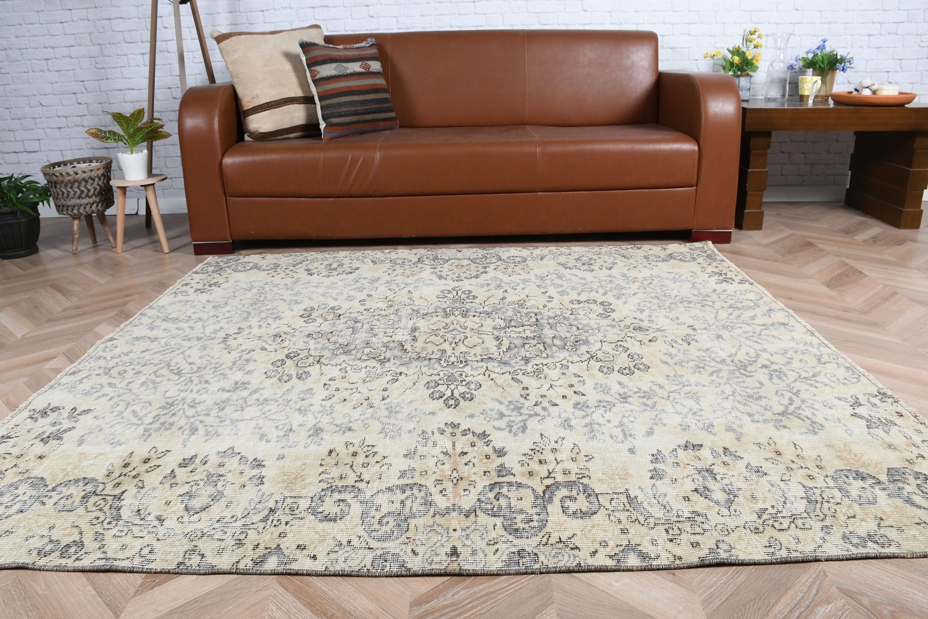 Ev Dekor Halısı, 5.5x6 ft Alan Halısı, Antika Halı, Doğal Halı, Yemek Odası Halısı, Vintage Halı, Türk Halısı, Mutfak Halısı, Bej Oryantal Halılar