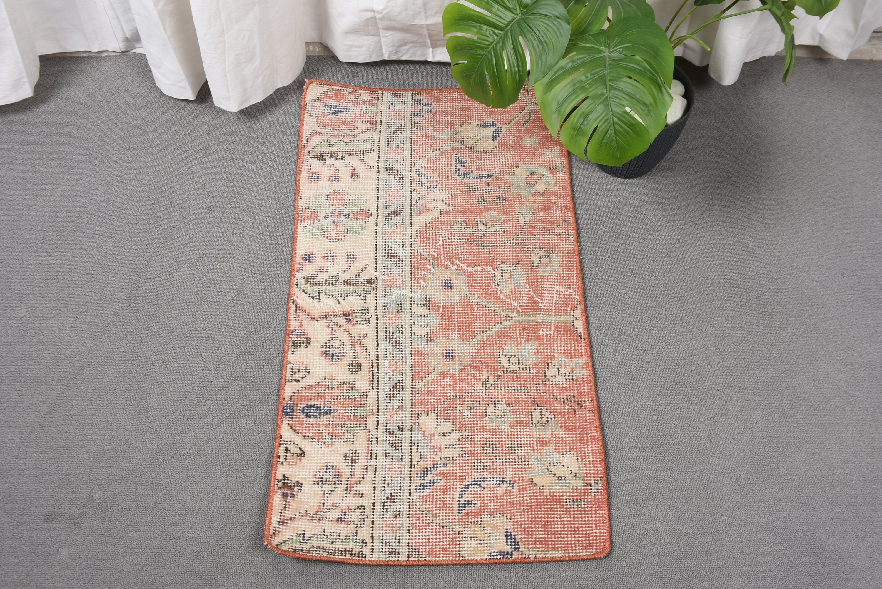 Giriş Halıları, Vintage Halı, 1,5x2,8 ft Küçük Halılar, Yatak Odası Halıları, Küçük Alan Halısı, Turuncu Yün Halı, Banyo Halıları, Mutfak Halıları, Türk Halıları