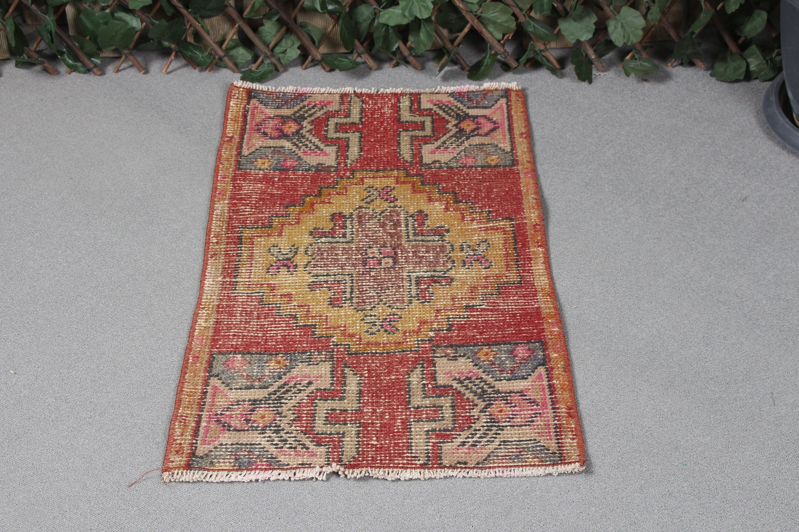 Anatolian Rug, Rugs for Car Mat, Vintage Rug, Bathroom Rugs, Cool Rugs, Red Floor Rug, 1.5x2.8 ft Small Rug, Turkish Rug, Car Mat Rugs