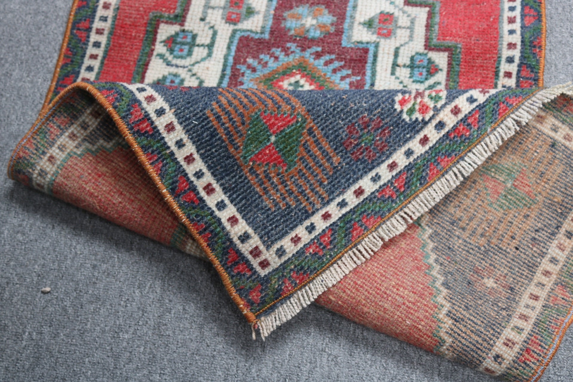 1.6x3.8 ft Küçük Halılar, Vintage Halı, Antika Halı, Türk Halısı, Mutfak Halısı, Geometrik Halı, Banyo Halısı, Kırmızı El Dokuma Halılar, Boho Halı