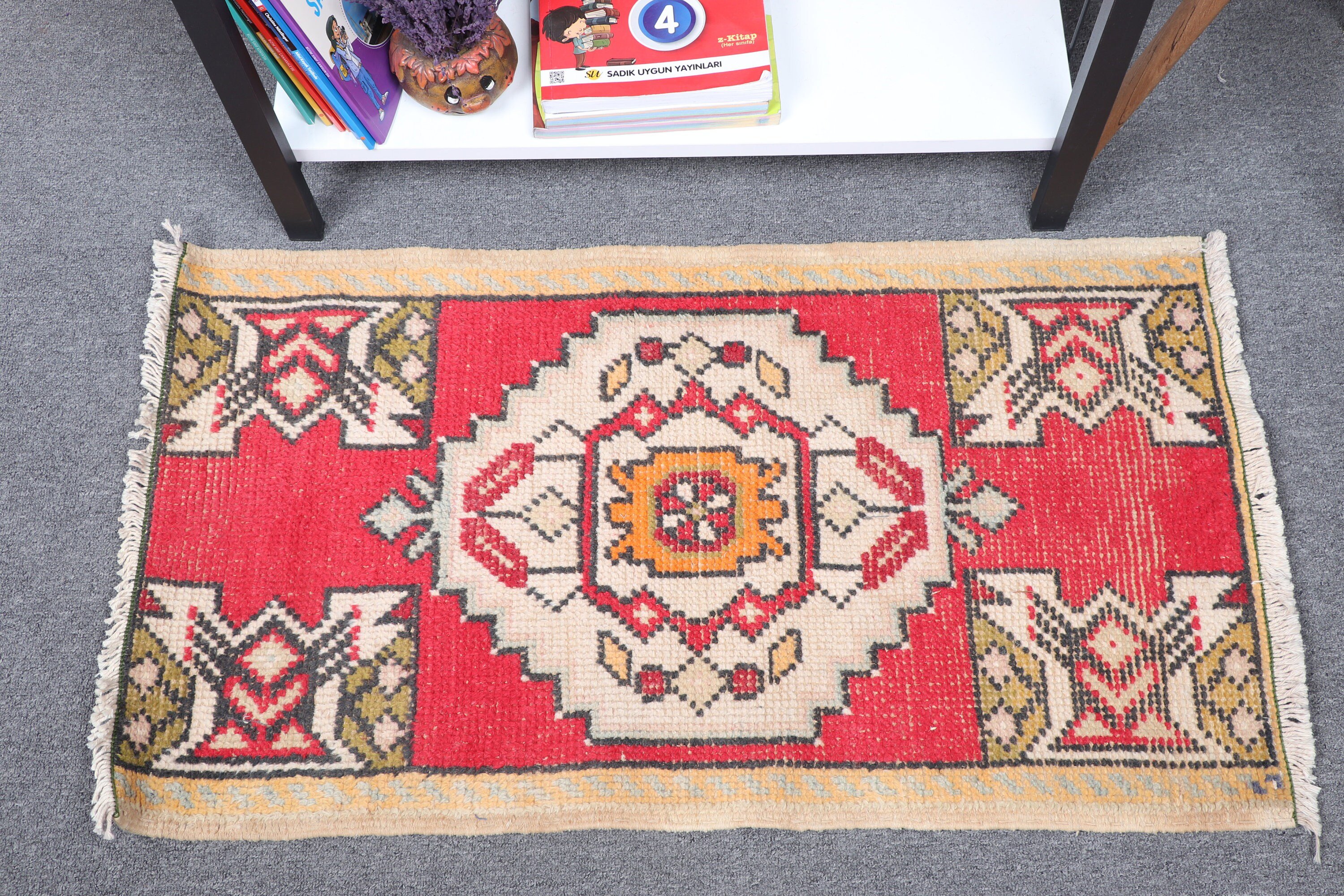 Door Mat Rugs, Vintage Rug, Rugs for Car Mat, Wool Rug, Turkish Rugs, Red Floor Rugs, Oushak Rug, Bathroom Rug, 1.7x3.1 ft Small Rug