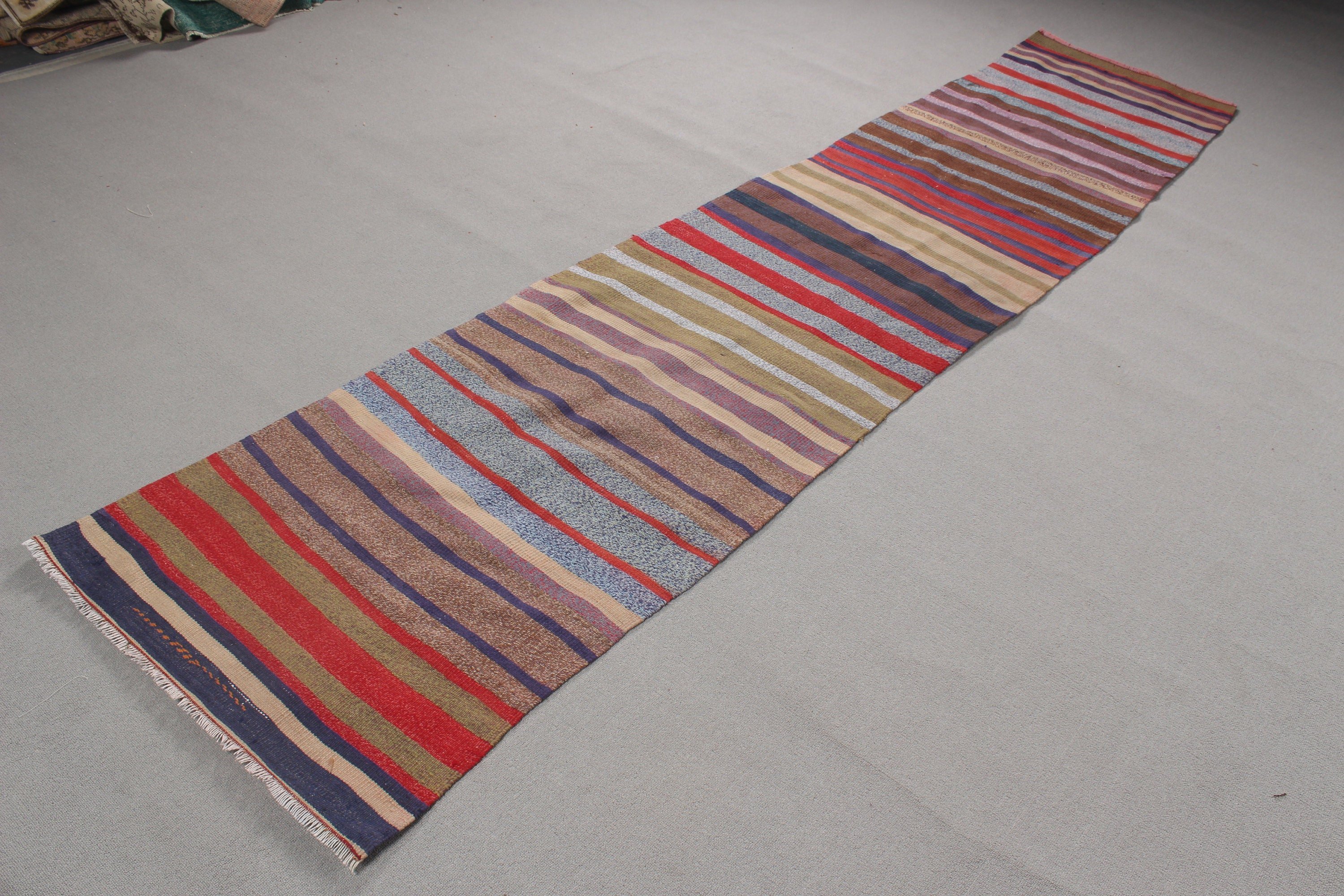 Kilim, Kitchen Rugs, Rainbow Geometric Rugs, Vintage Rug, Corridor Rug, Neutral Rugs, 2.3x10.8 ft Runner Rug, Turkish Rug, Home Decor Rugs