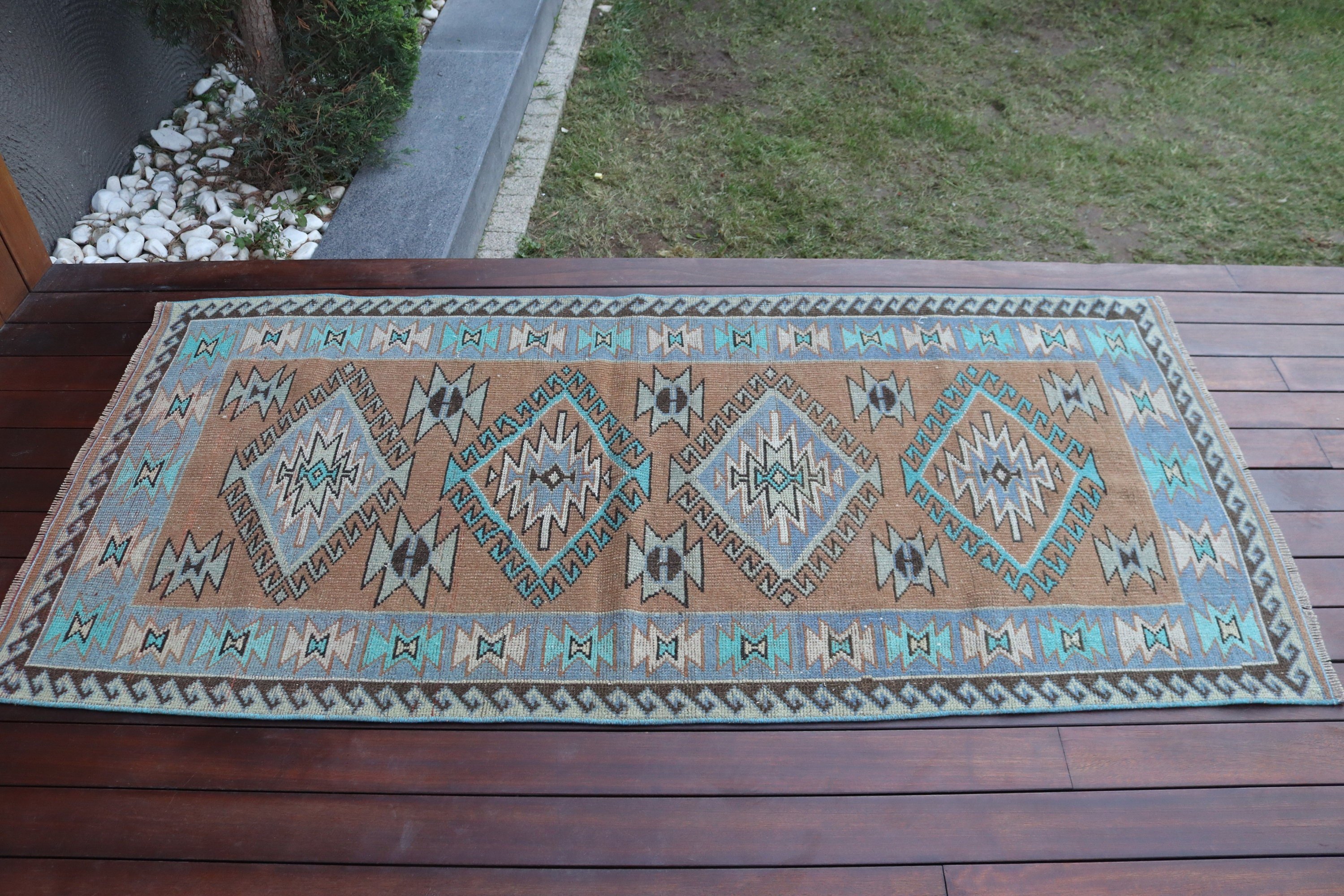 Boho Accent Halı, Türk Halısı, Vintage Halılar, Oryantal Halılar, Lüks Halılar, Kahverengi 2,9x6,1 ft Accent Halı, Dekoratif Halılar