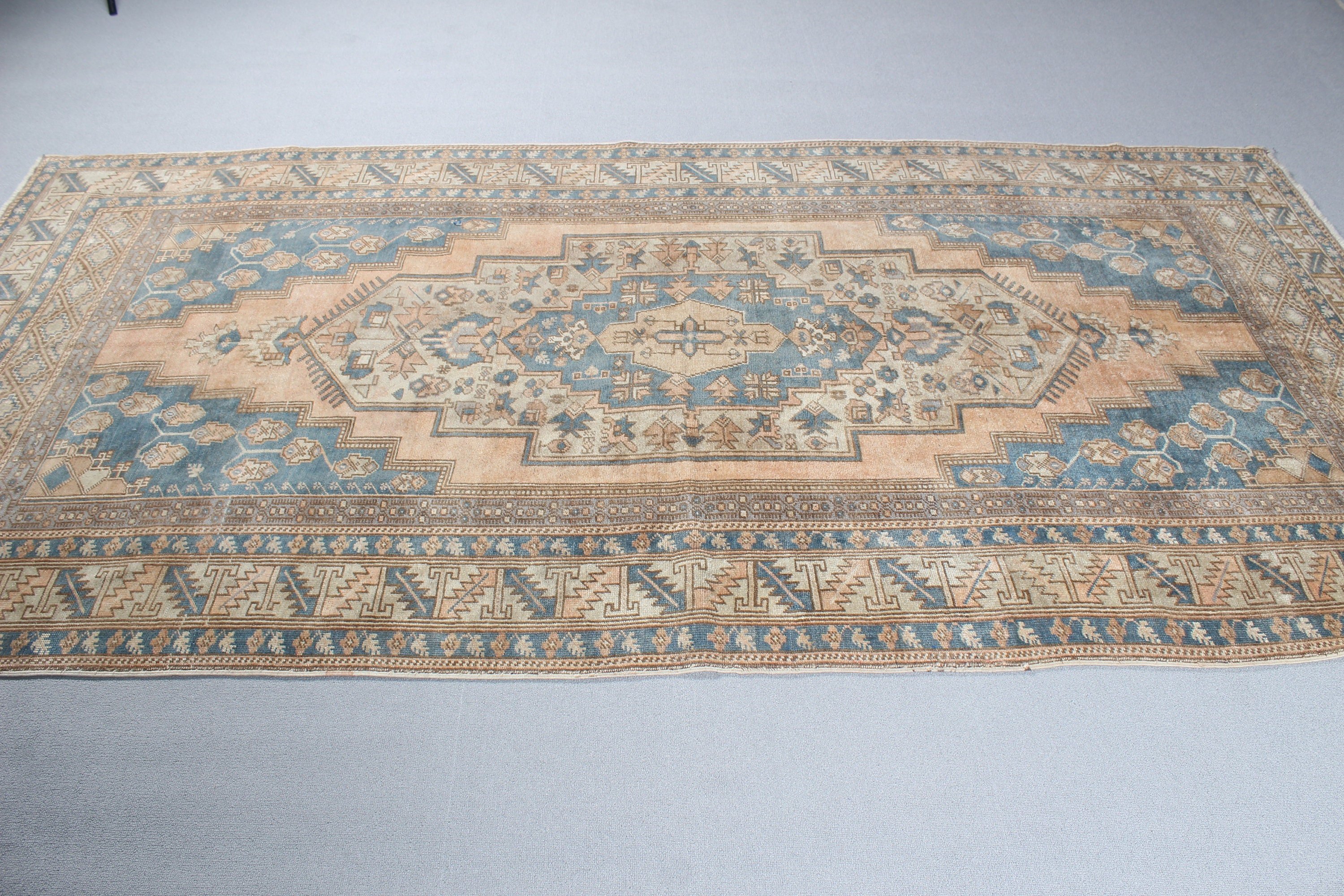 Büyük Oushak Halısı, Vintage Halılar, Türk Halıları, 4.7x9.6 ft Büyük Halı, Oturma Odası Halısı, Fas Halısı, Yün Halılar, Kahverengi Boho Halısı, Organik Halılar