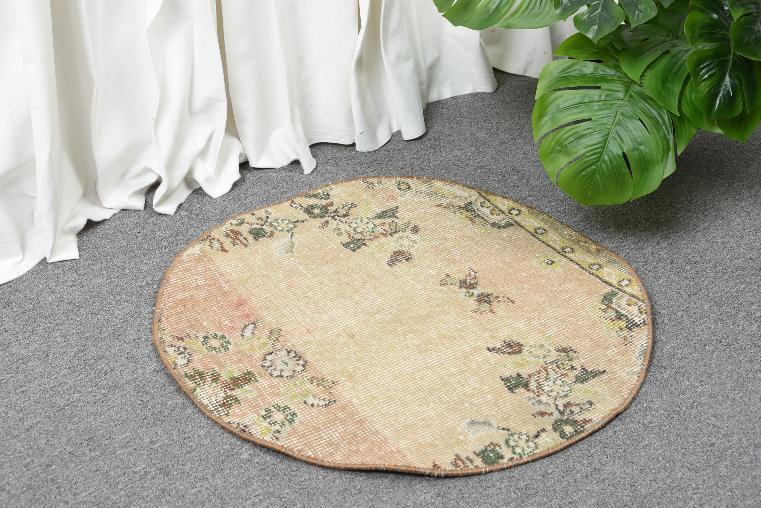 Turkish Rug, Vintage Rugs, Bath Mat Cute Rugs, Bedroom Rug, Beige Cool Rug, Kitchen Rug, Home Decor Rugs, 1.8x1.8 ft Small Rug, Entry Rugs