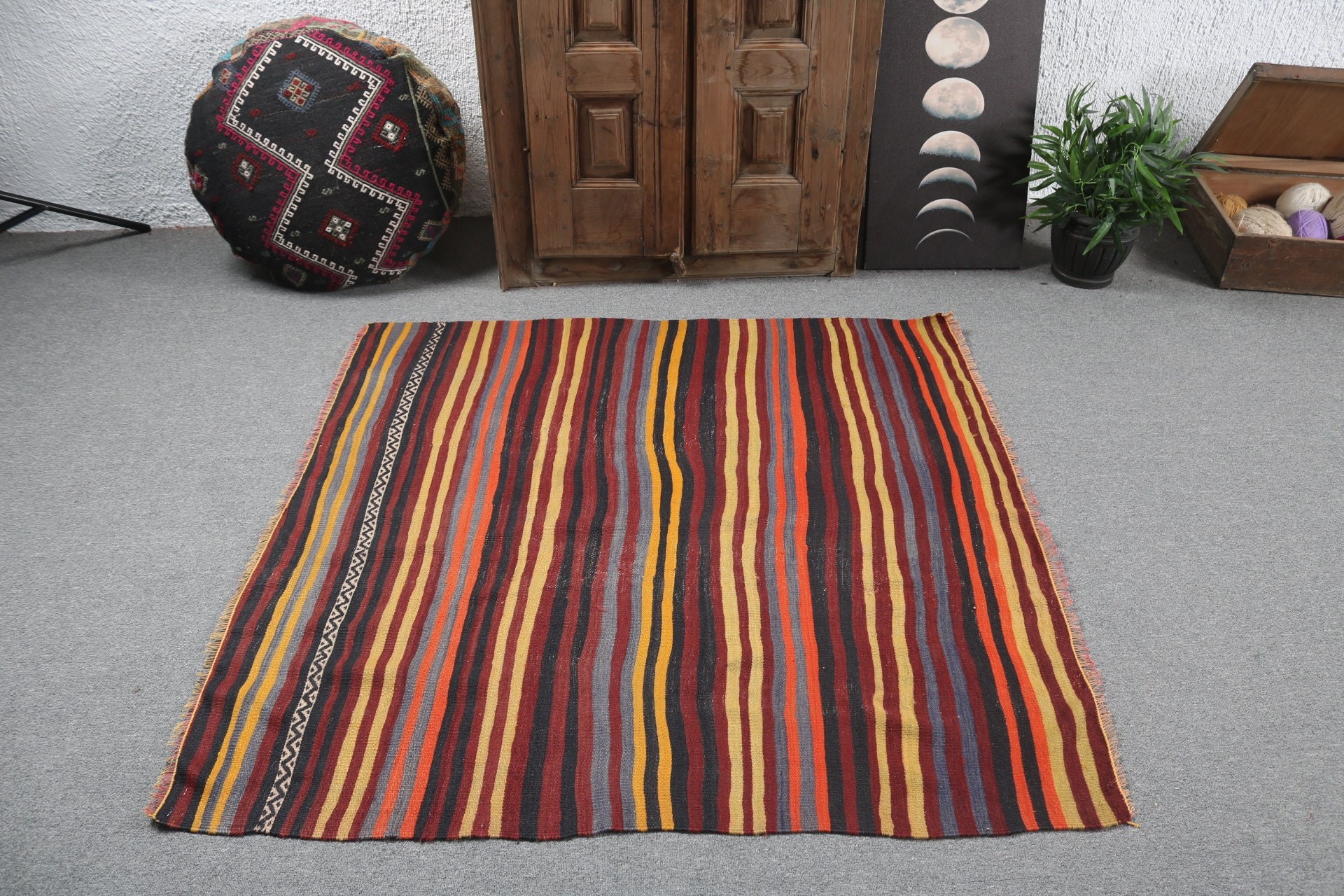 Kilim, Pink Cool Rugs, Door Mat Rug, 3.3x4.5 ft Small Rug, Vintage Rug, Handmade Rugs, Cool Rug, Turkish Rug, Small Area Rug, Oushak Rugs