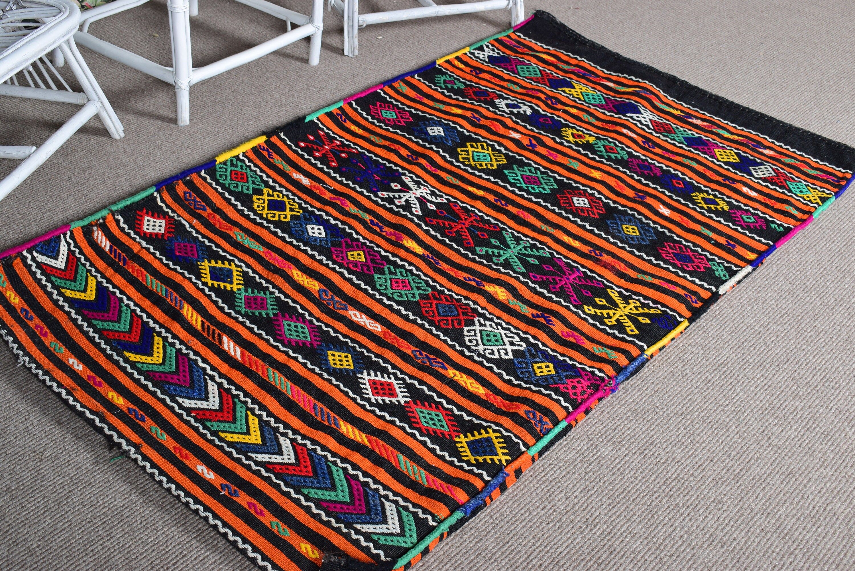 Türk Halıları, 3.4x6.2 ft Accent Halı, Turuncu Antika Halı, Vintage Halılar, Dekoratif Halılar, Boho Accent Halı, Kilim, Lüks Halılar