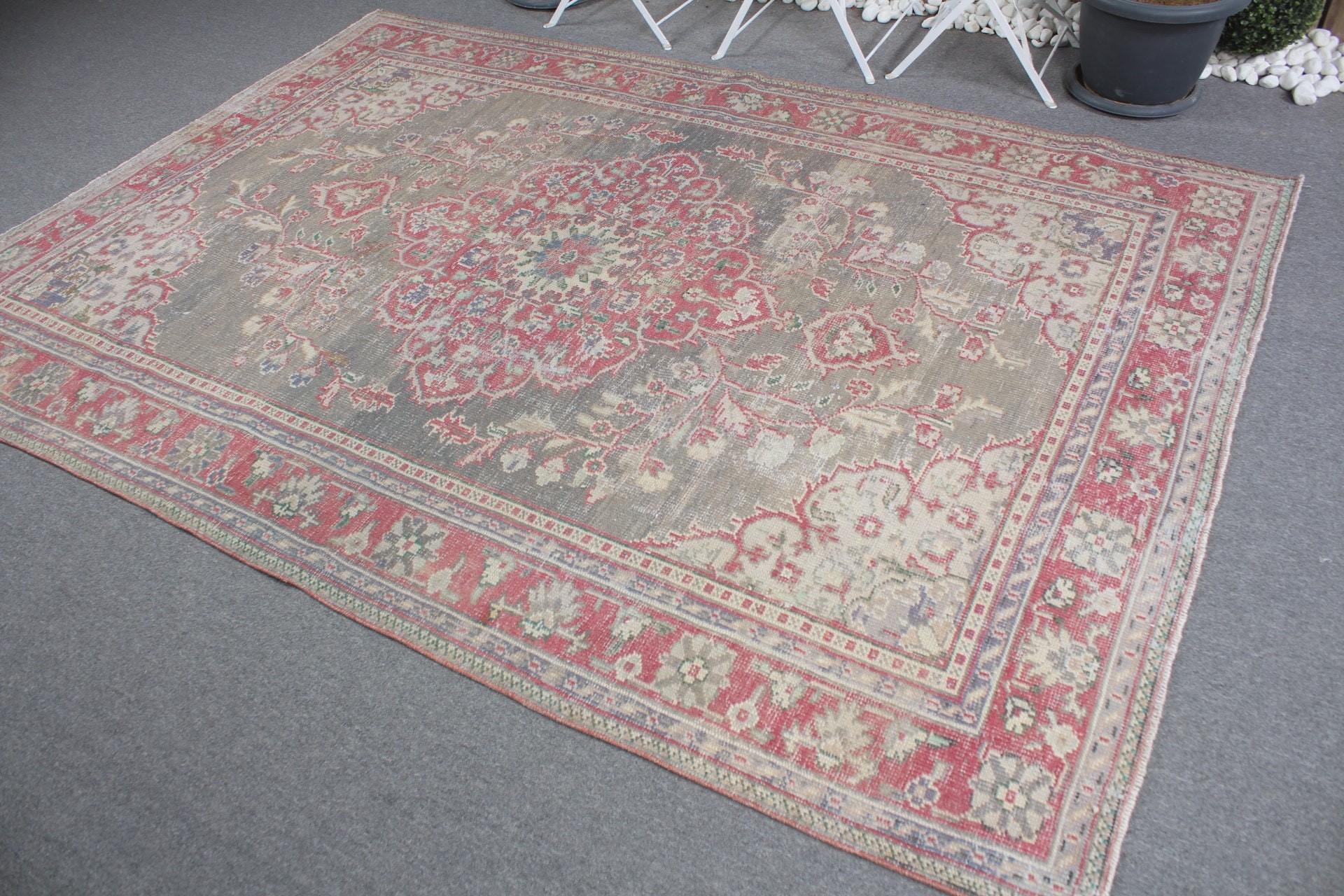 Salon Halıları, Vintage Halı, 6x8,7 ft Büyük Halı, Yatak Odası Halısı, Türk Halısı, Anadolu Halıları, Oturma Odası Halısı, Gri Soğuk Halı, Oushak Halıları