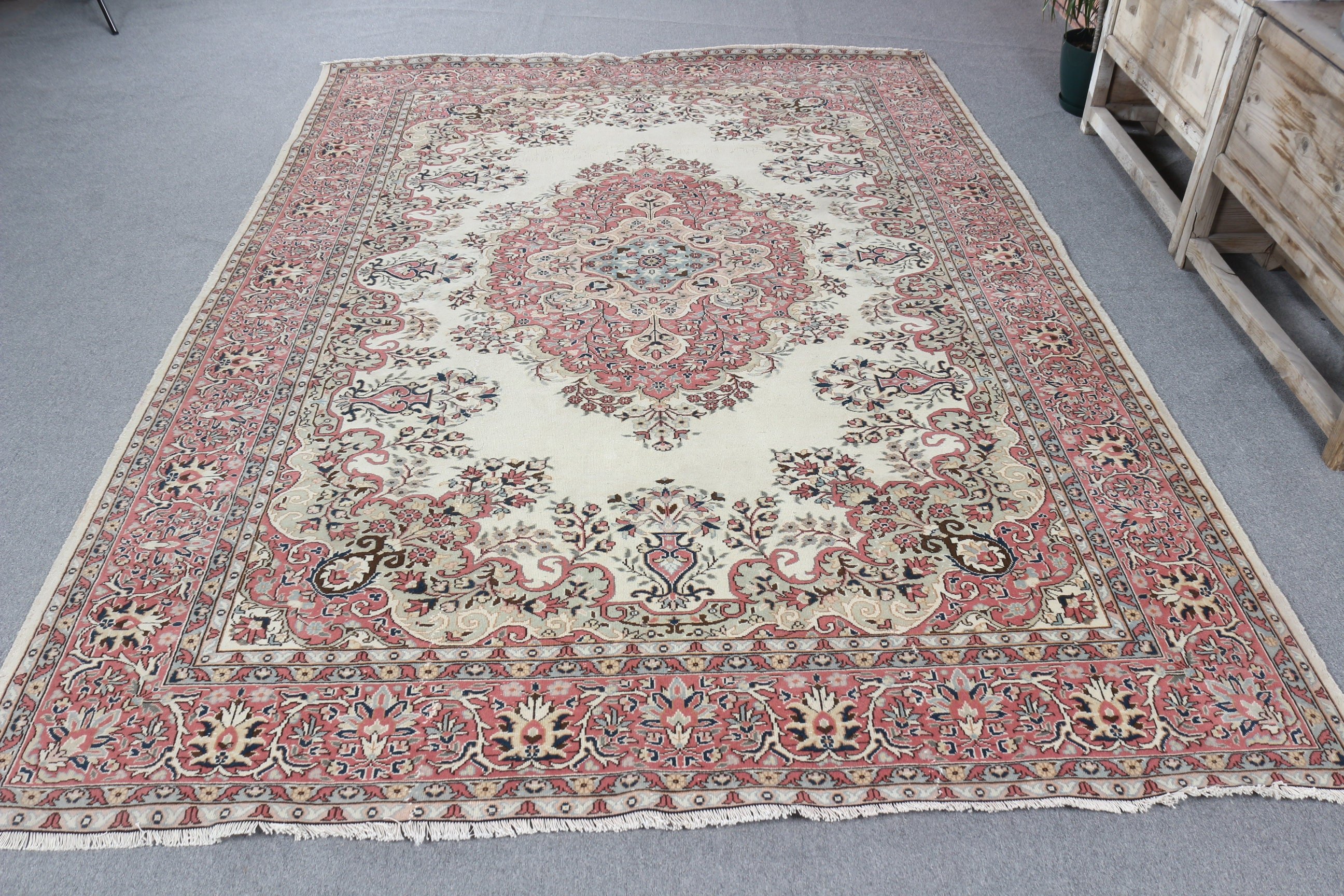 Büyük Boho Halılar, Bej İfade Halıları, Yer Halısı, 6,7x9,4 ft Büyük Halı, Büyük Vintage Halı, Vintage Halılar, Türk Halıları