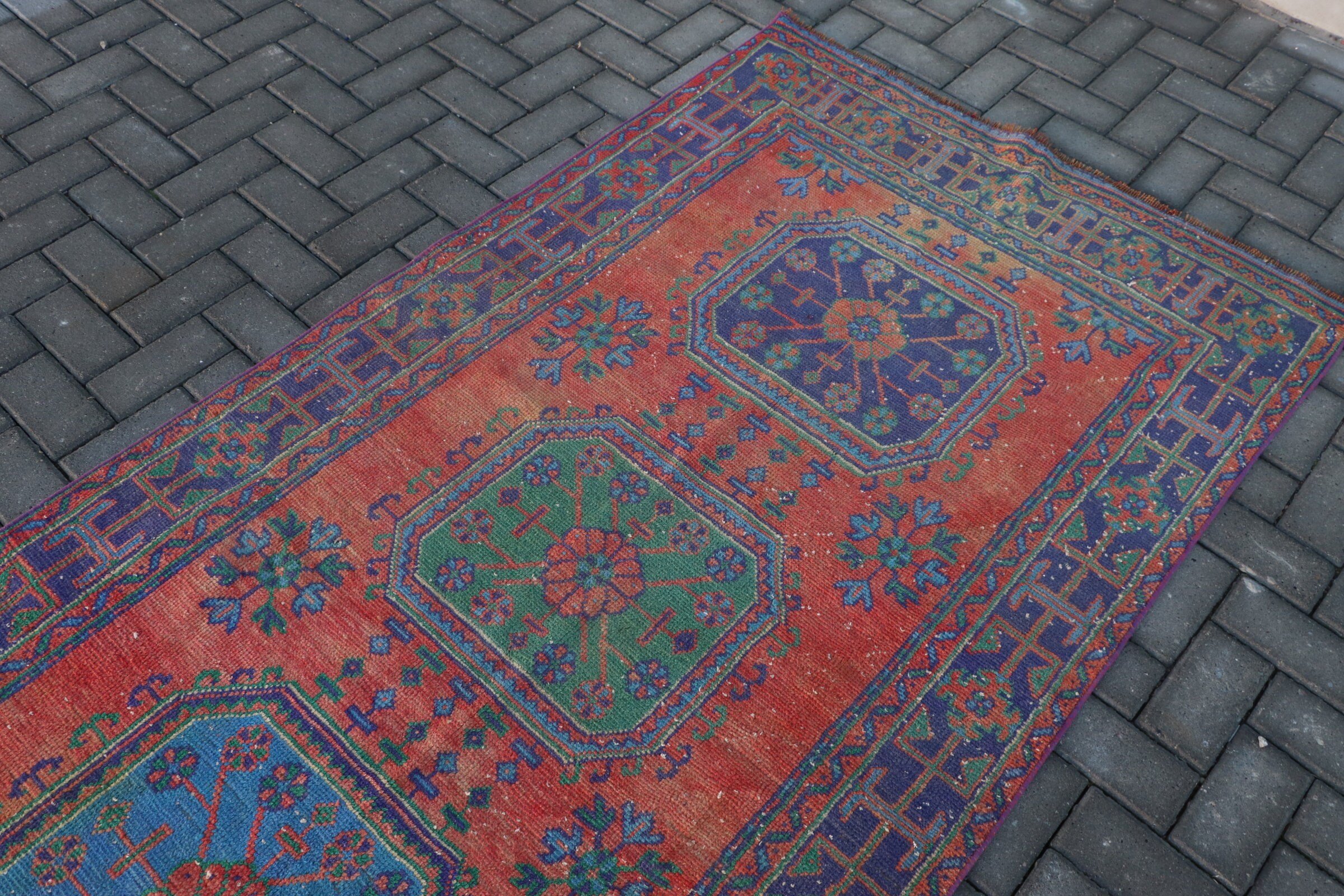 Corridor Rug, Kitchen Rug, Vintage Rug, Hallway Rug, Red Antique Rug, 4x11.2 ft Runner Rug, Turkish Rug, Rugs for Corridor, Cool Rugs