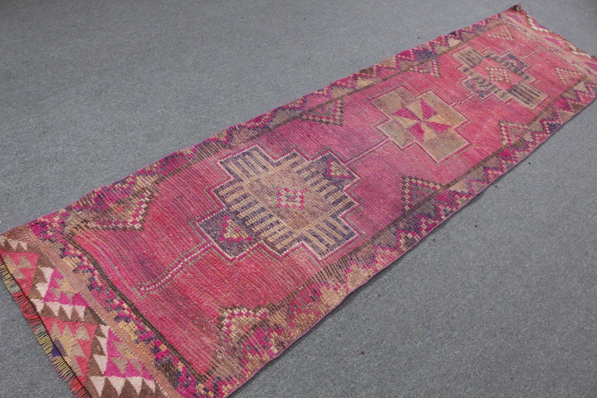 Anatolian Rugs, 2.6x10.5 ft Runner Rug, Rugs for Corridor, Turkish Rugs, Art Rug, Pink Moroccan Rug, Hallway Rug, Vintage Rug