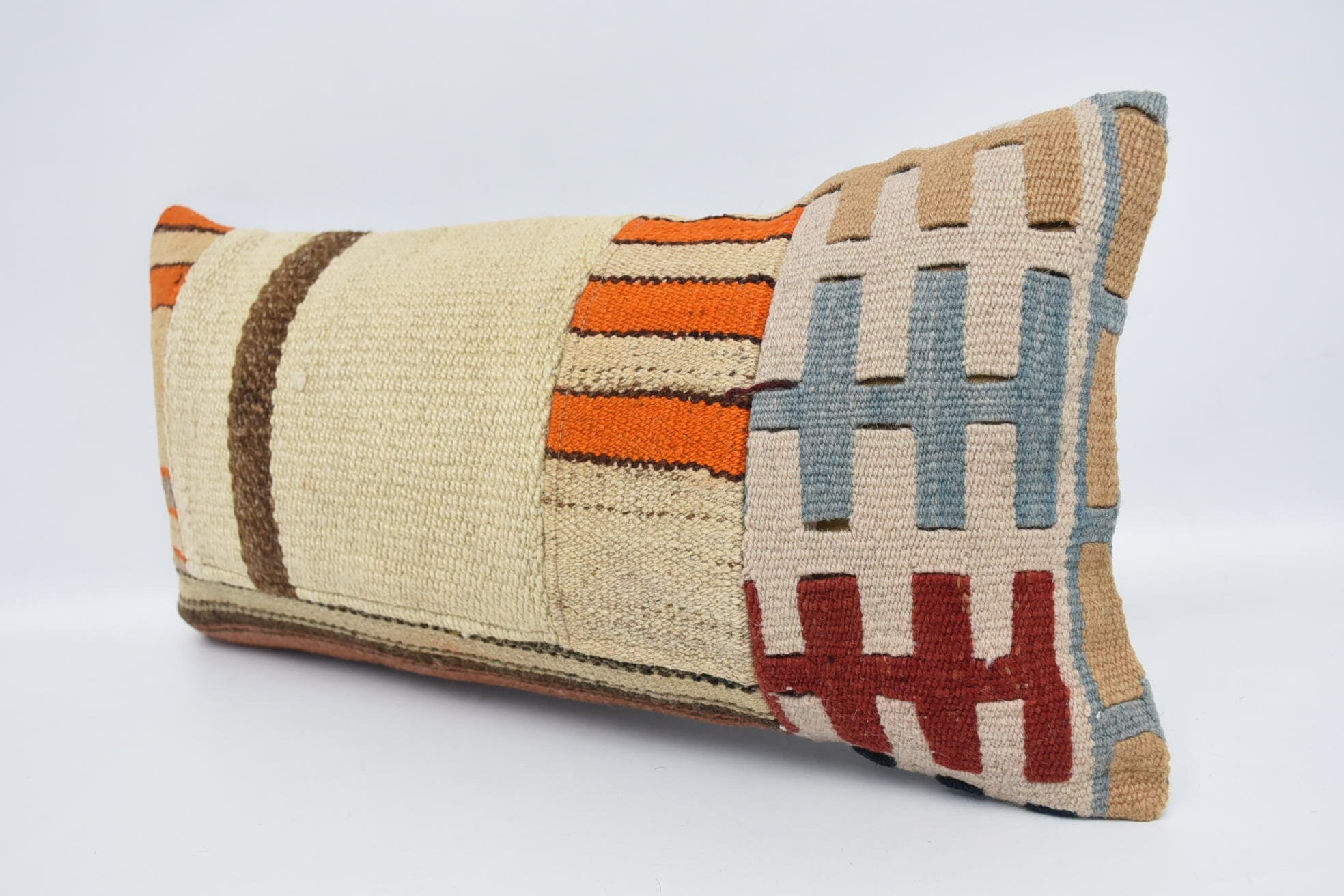 Ethnical Kilim Rug Pillow, Vintage Throw Pillow Case, Turkish Kilim Pillow, 12"x24" Beige Pillow Case, Vintage Pillow, Vintage Pillow Case