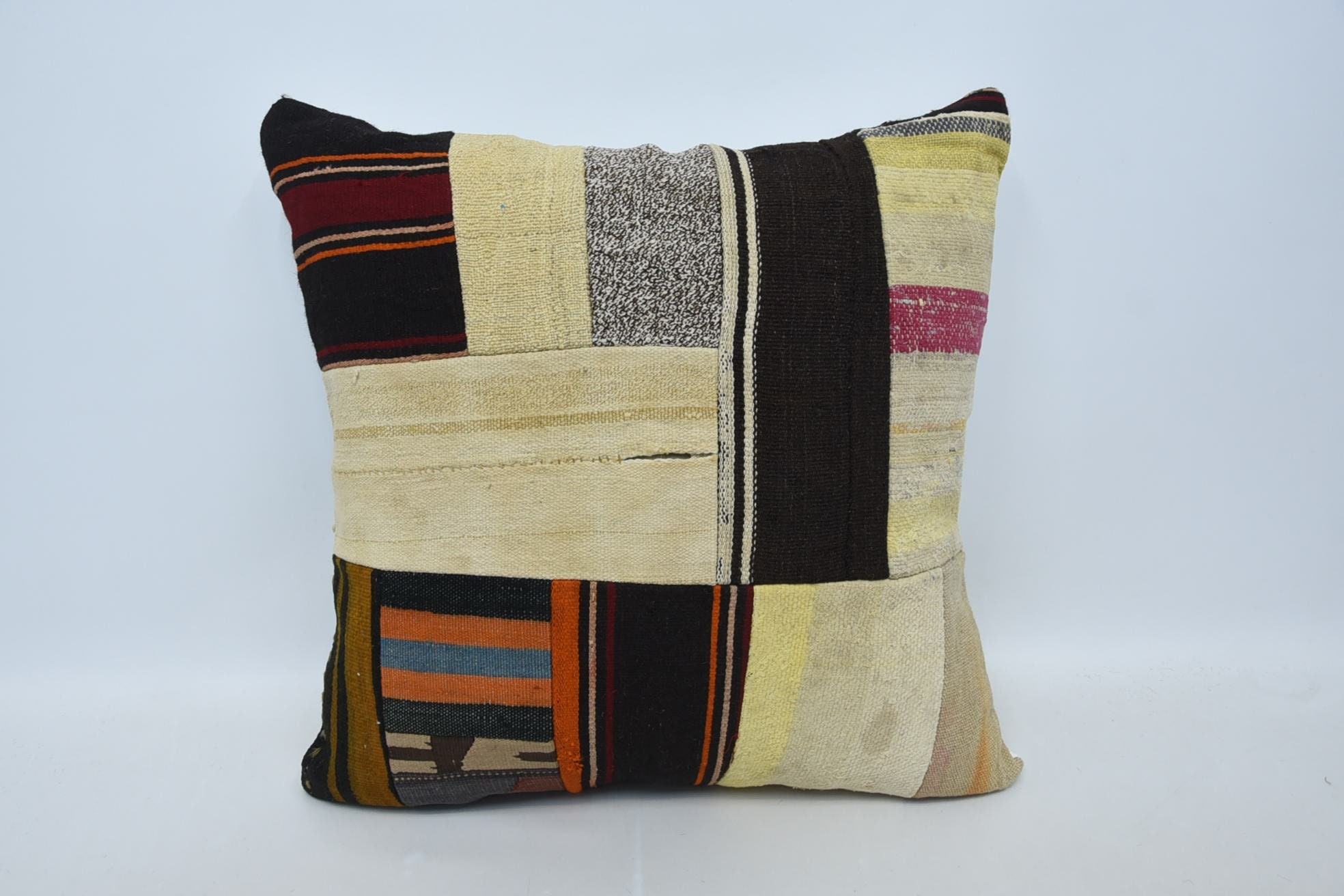 Outdoor Throw Cushion, 28"x28" Brown Cushion, Throw Kilim Pillow, Aztec Cushion Cover, Pillow for Couch, Handmade Kilim Cushion