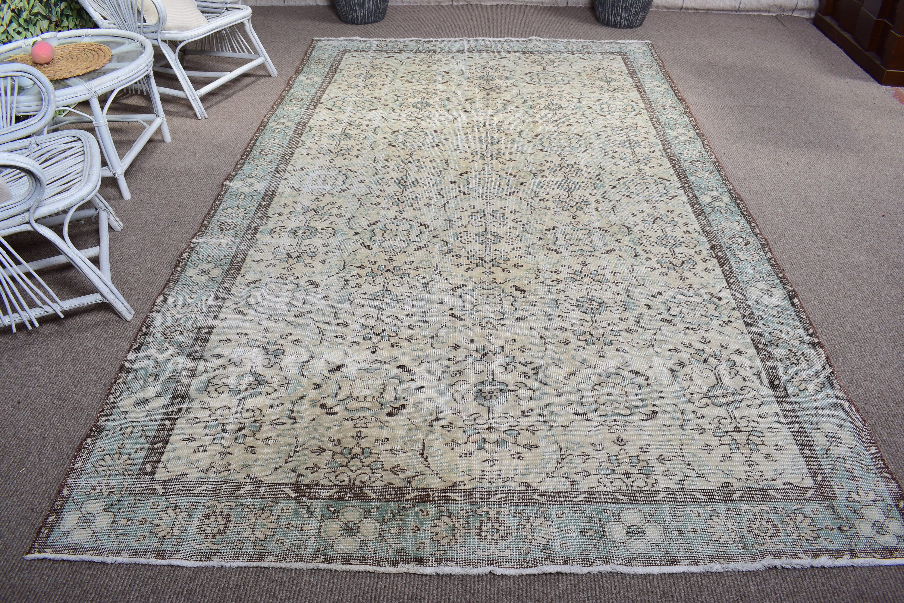 Dining Room Rug, Salon Rugs, Rugs for Bedroom, Boho Rug, Turkish Rugs, Vintage Rug, Green Neutral Rug, 6.2x10.5 ft Large Rugs, Modern Rug