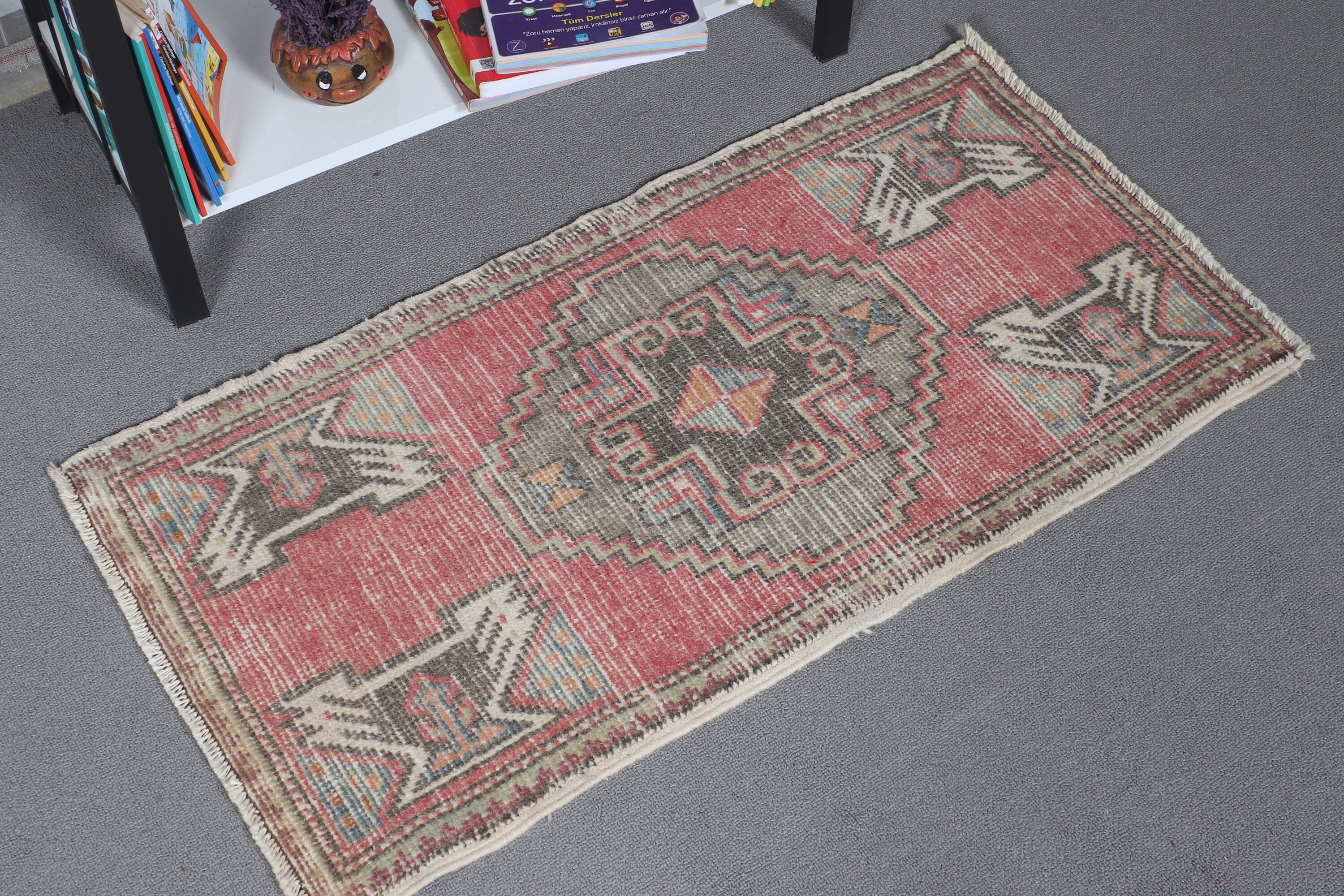 1.6x3.1 ft Small Rug, Turkish Rug, Kitchen Rug, Cool Rugs, Red Antique Rugs, Rugs for Kitchen, Oriental Rugs, Car Mat Rug, Vintage Rugs