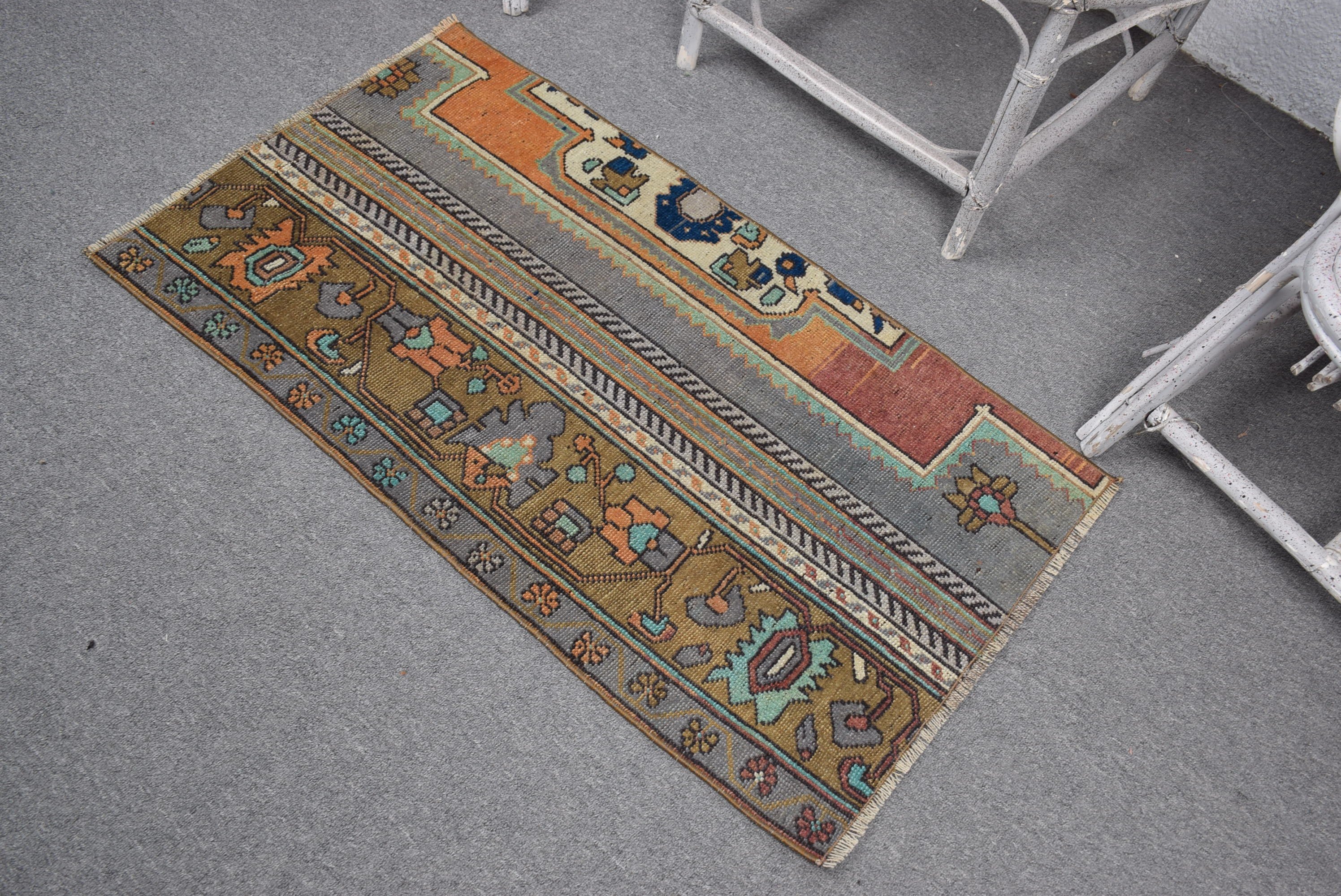 Vintage Rug, Bath Rugs, Rugs for Bedroom, Turkish Rug, Wall Hanging Rug, Wool Rug, Oriental Rugs, Orange Oriental Rug, 2x3.5 ft Small Rugs