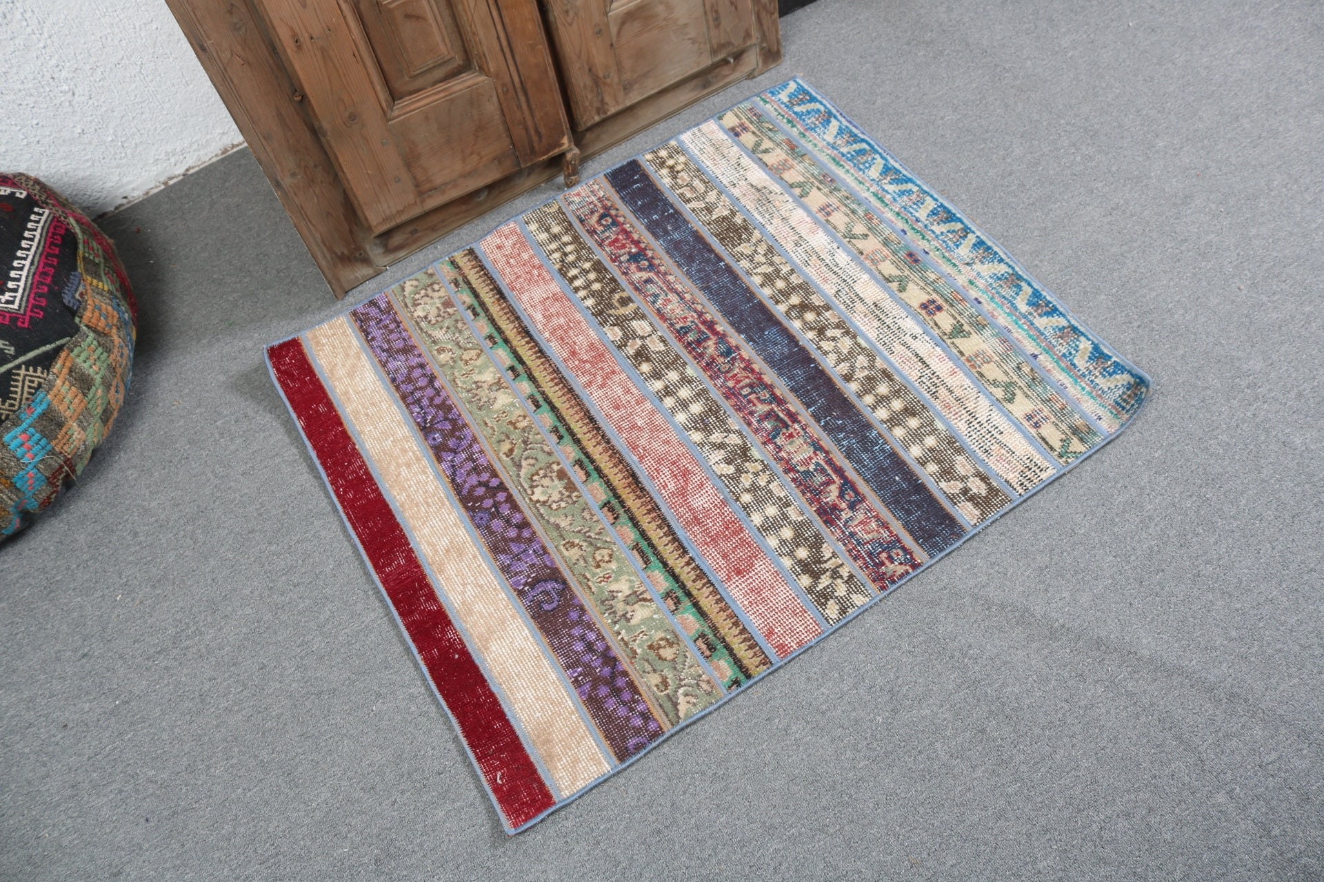 Vintage Rug, Turkish Rugs, Modern Rugs, Moroccan Rug, Small Area Rug, Rainbow Wool Rugs, Kitchen Rug, 2.8x3.3 ft Small Rugs, Office Rugs