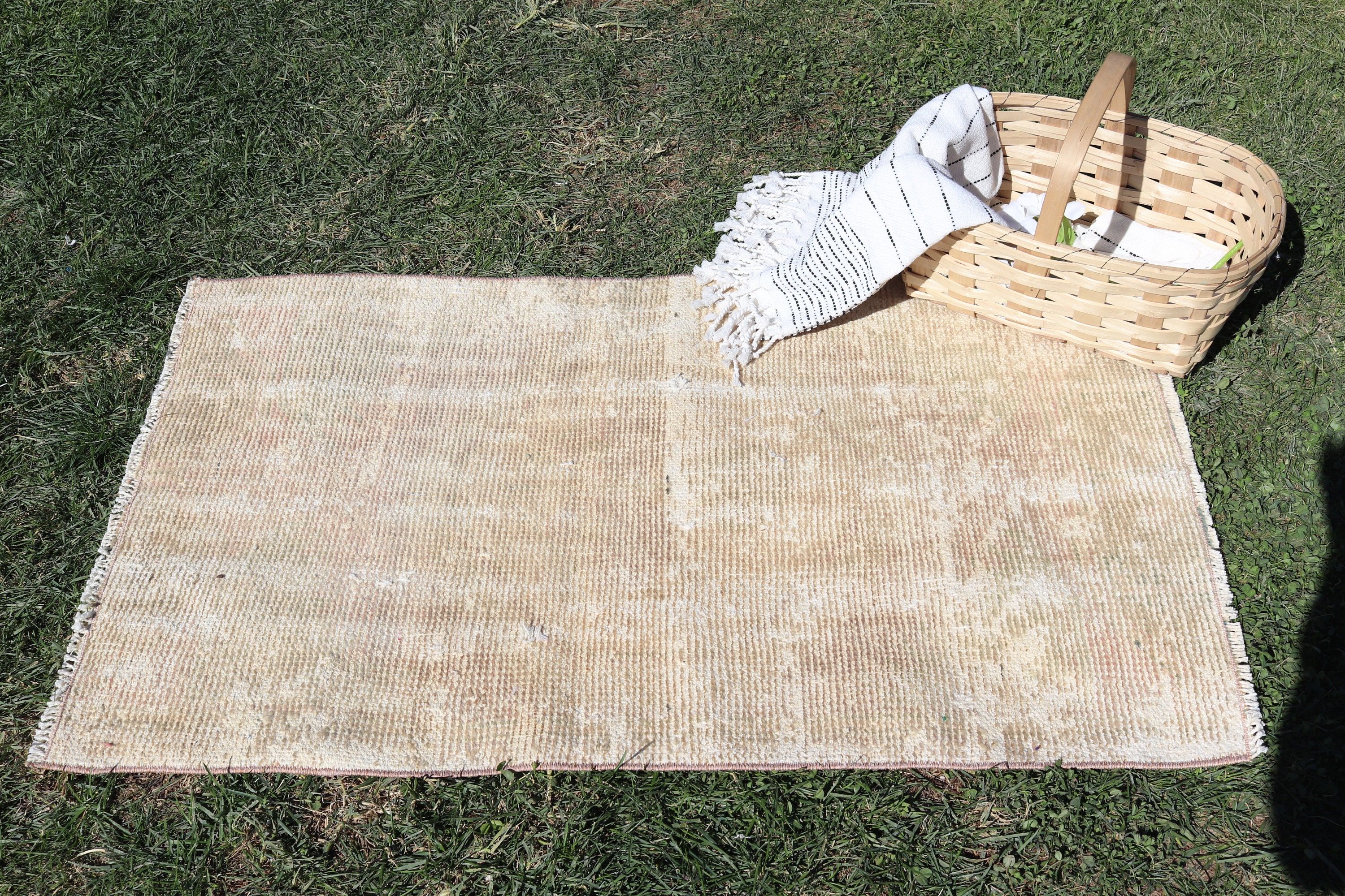 Organic Rugs, Vintage Rug, 2.2x3.8 ft Small Rug, Door Mat Rugs, Nursery Rugs, Handwoven Rugs, Wool Rugs, Turkish Rug, Beige Handwoven Rugs