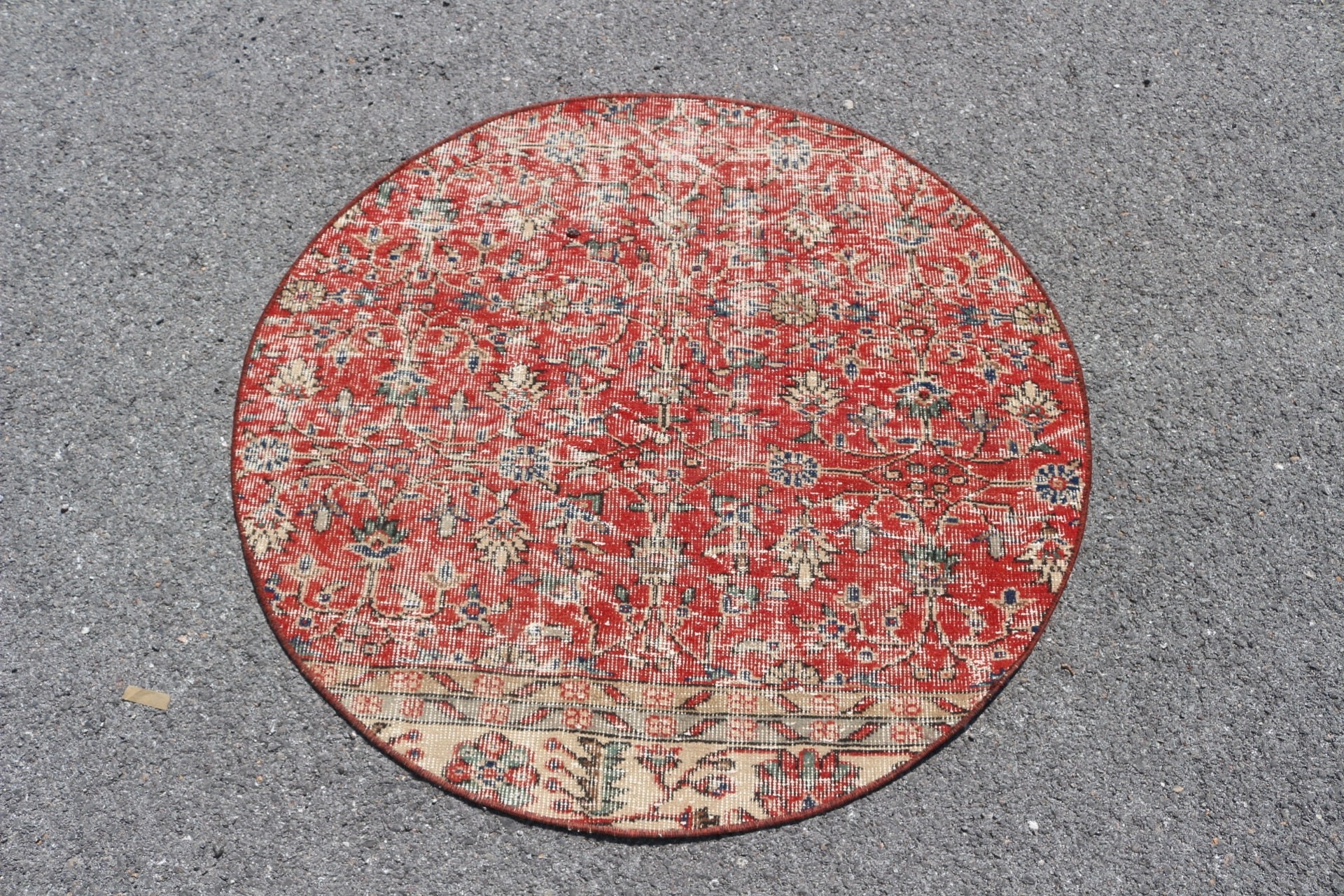 Vintage Rug, Nursery Rug, Red Anatolian Rug, 3.6x3.5 ft Small Rug, Rugs for Bathroom, Floor Rug, Turkish Rugs, Entry Rugs, Antique Rug