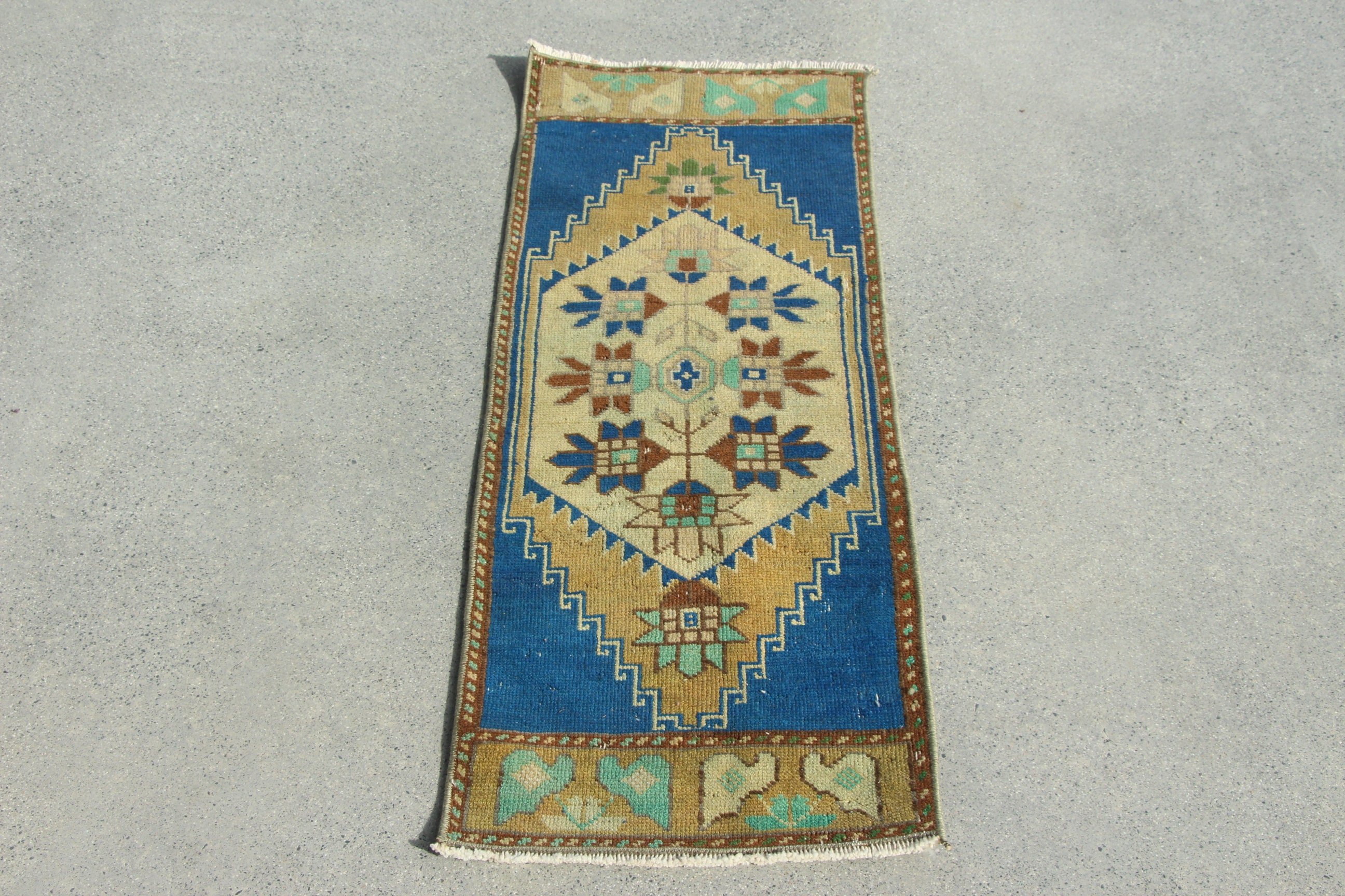 Türk Halısı, Duvara Asılı Halı, Fas Halısı, Boho Halıları, Mavi Fas Halıları, Vintage Halılar, Yatak Odası Halısı, Geometrik Halı, 1.2x3.3 ft Küçük Halı