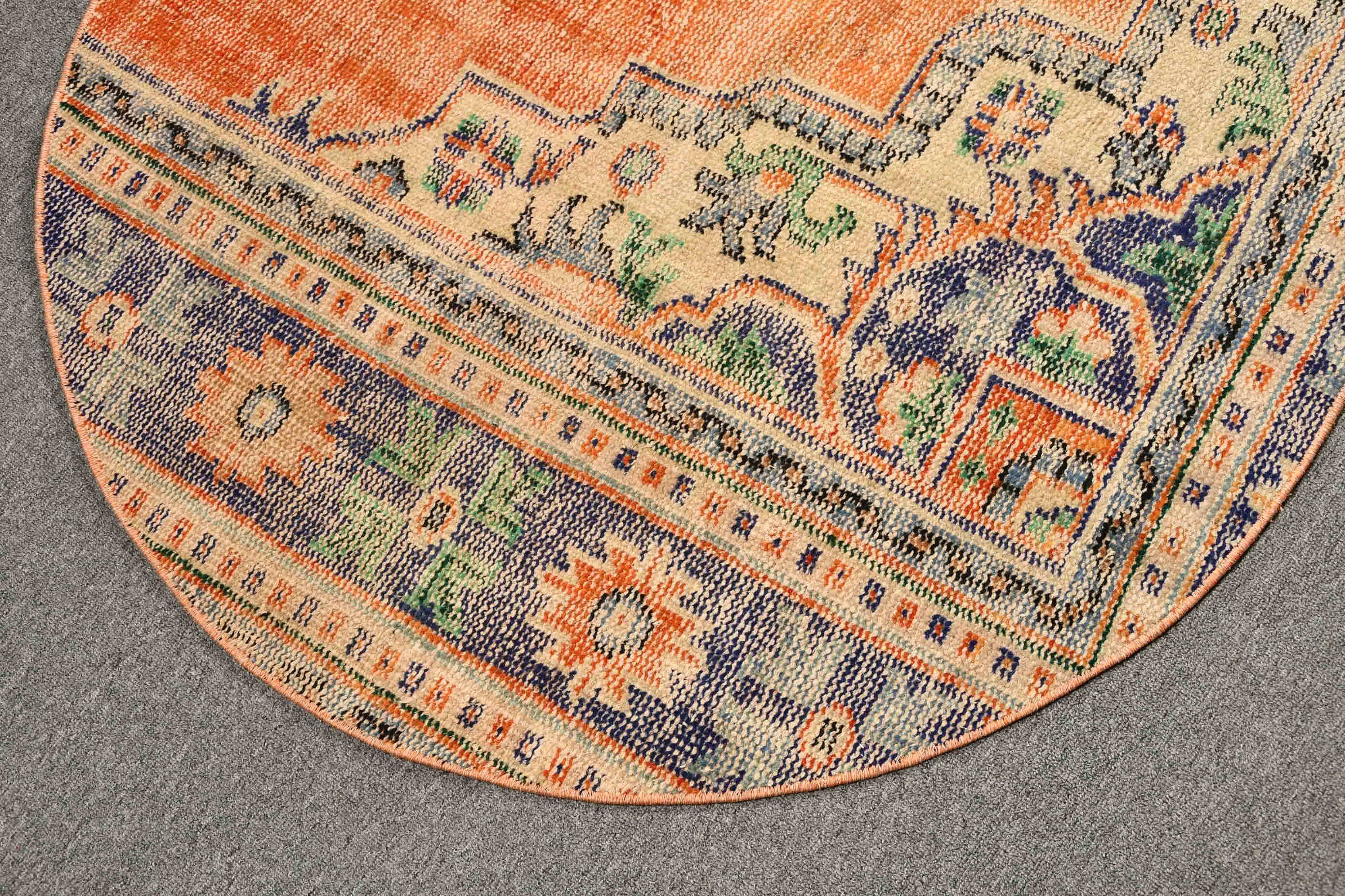 3.5x3.5 ft Small Rugs, Entry Rug, Antique Rugs, Turkish Rug, Home Decor Rugs, Bedroom Rug, Aztec Rug, Vintage Rug, Orange Antique Rug