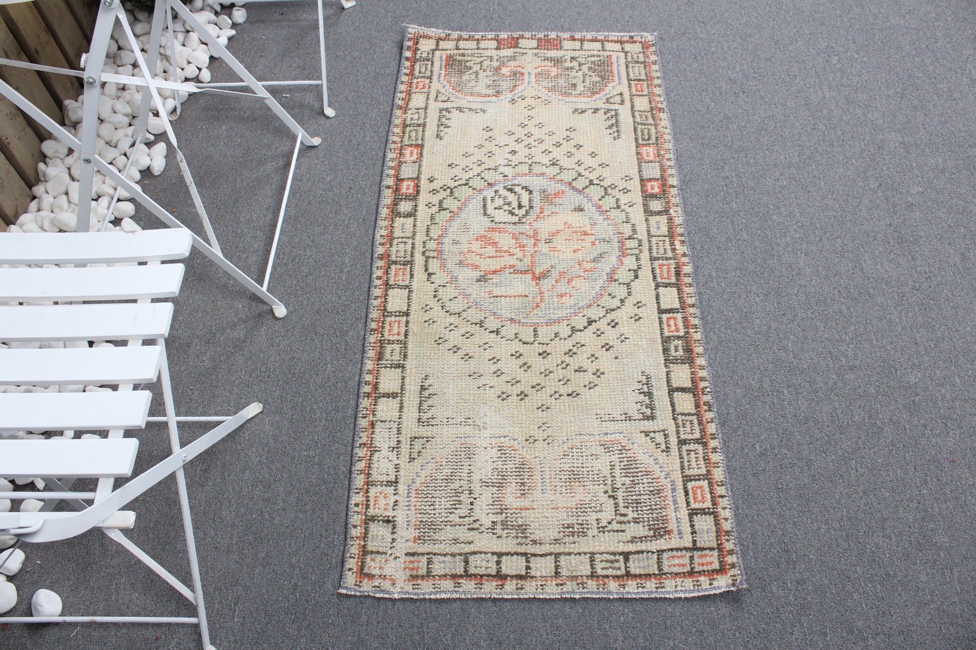 Vintage Rugs, Rugs for Car Mat, Turkish Rugs, Entry Rugs, Moroccan Rug, Bath Rug, Beige  2x4.4 ft Small Rug, Oushak Rugs