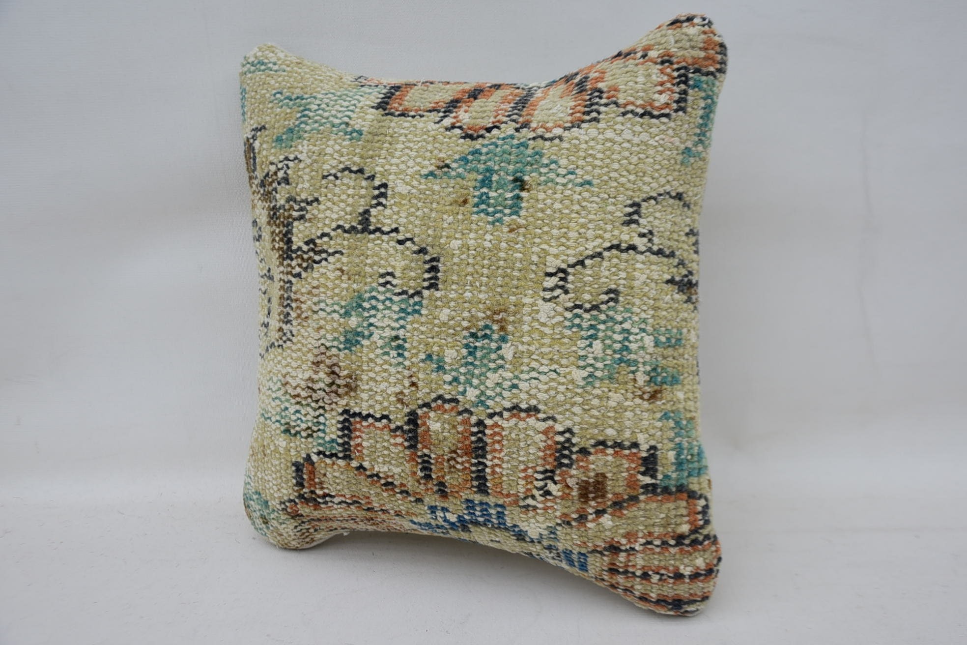 Turkish Kilim Pillow, Gift Pillow, Outdoor Patio Pillow Case, Vintage Kilim Throw Pillow, 12"x12" Beige Cushion, Boho Throw Cushion
