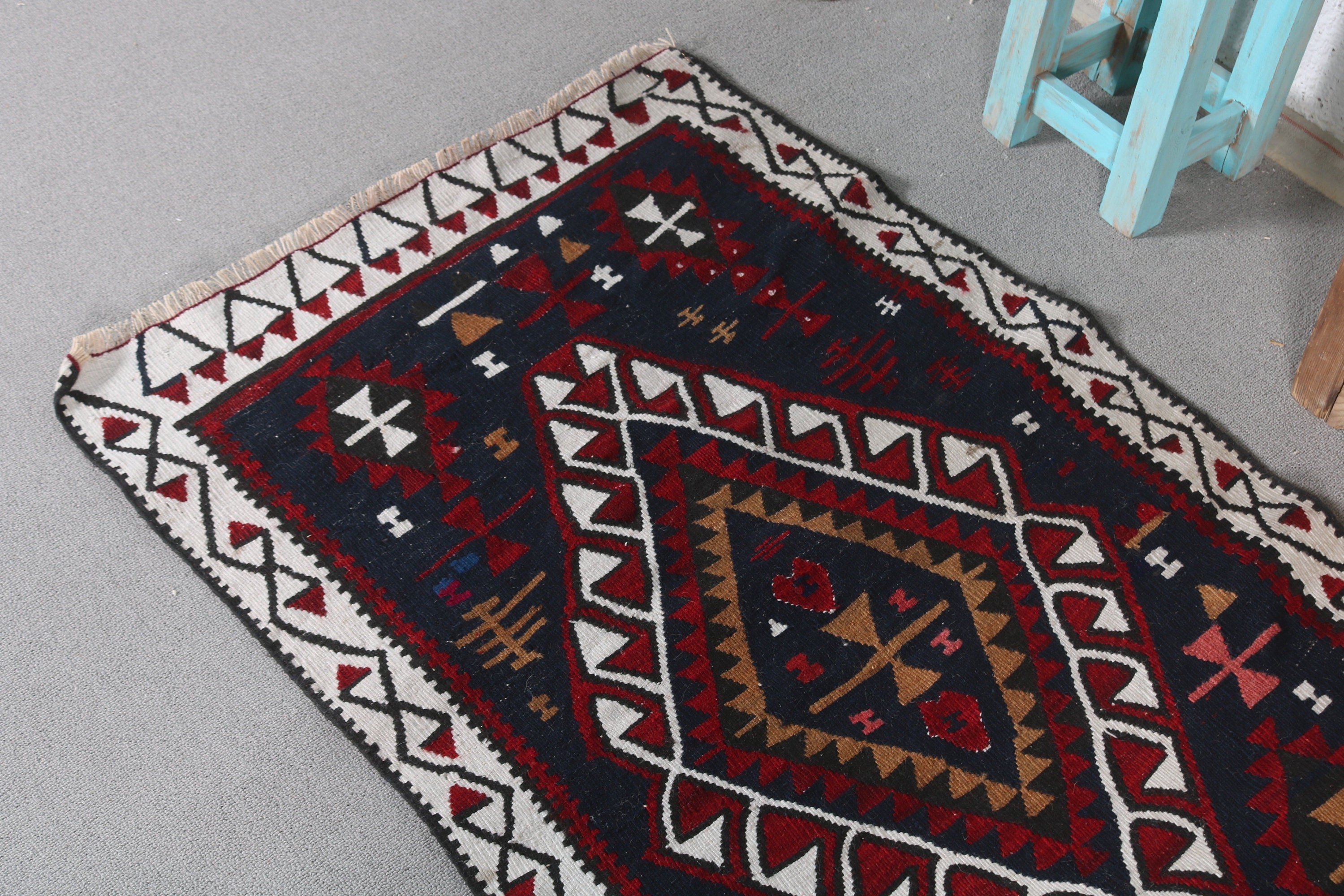 Giriş Halısı, Vintage Halı, Yün Halılar, Giriş Halıları, Türk Halıları, Yatak Odası Halısı, Kilim, 2,5x6,1 ft Accent Halı, Mavi Antika Halı