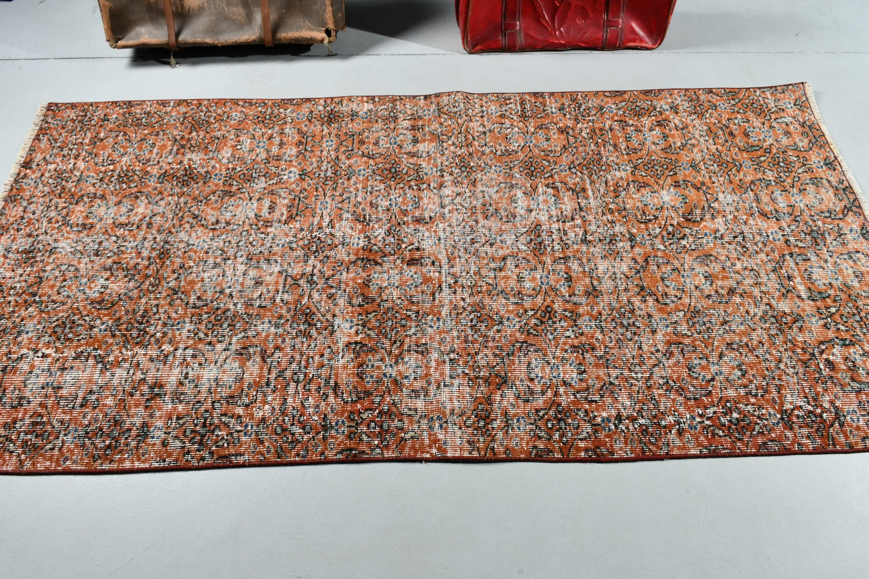 3.8x7.4 ft Area Rugs, Turkish Rug, Indoor Rug, Rugs for Kitchen, Orange Antique Rug, Oriental Rugs, Vintage Rug, Handmade Rug, Cool Rug