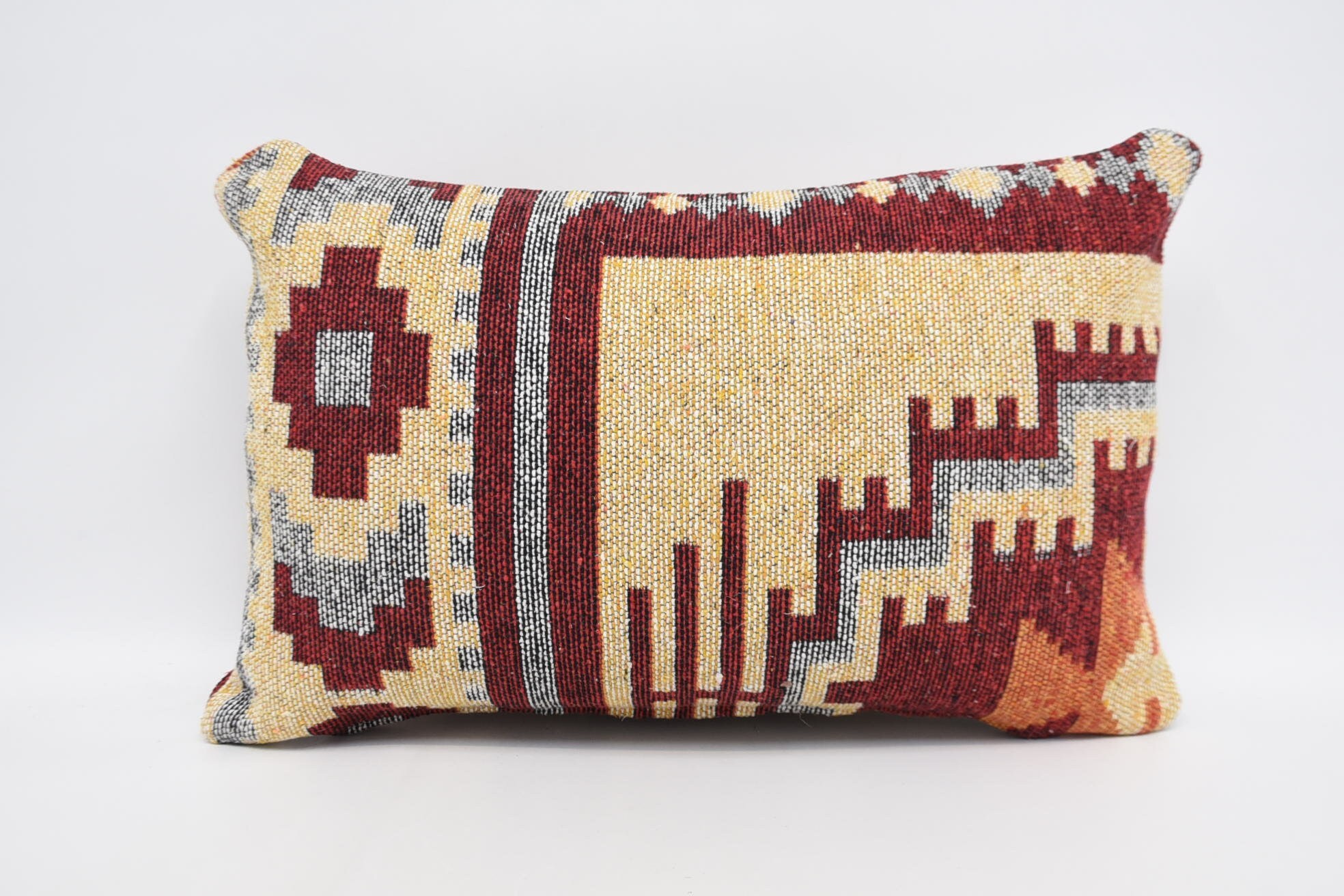 Cotton Cushion, Couch Cushion Cover, Turkish Kilim Pillow, Ethnical Kilim Rug Pillow, Vintage Kilim Pillow, 16"x24" Red Cushion