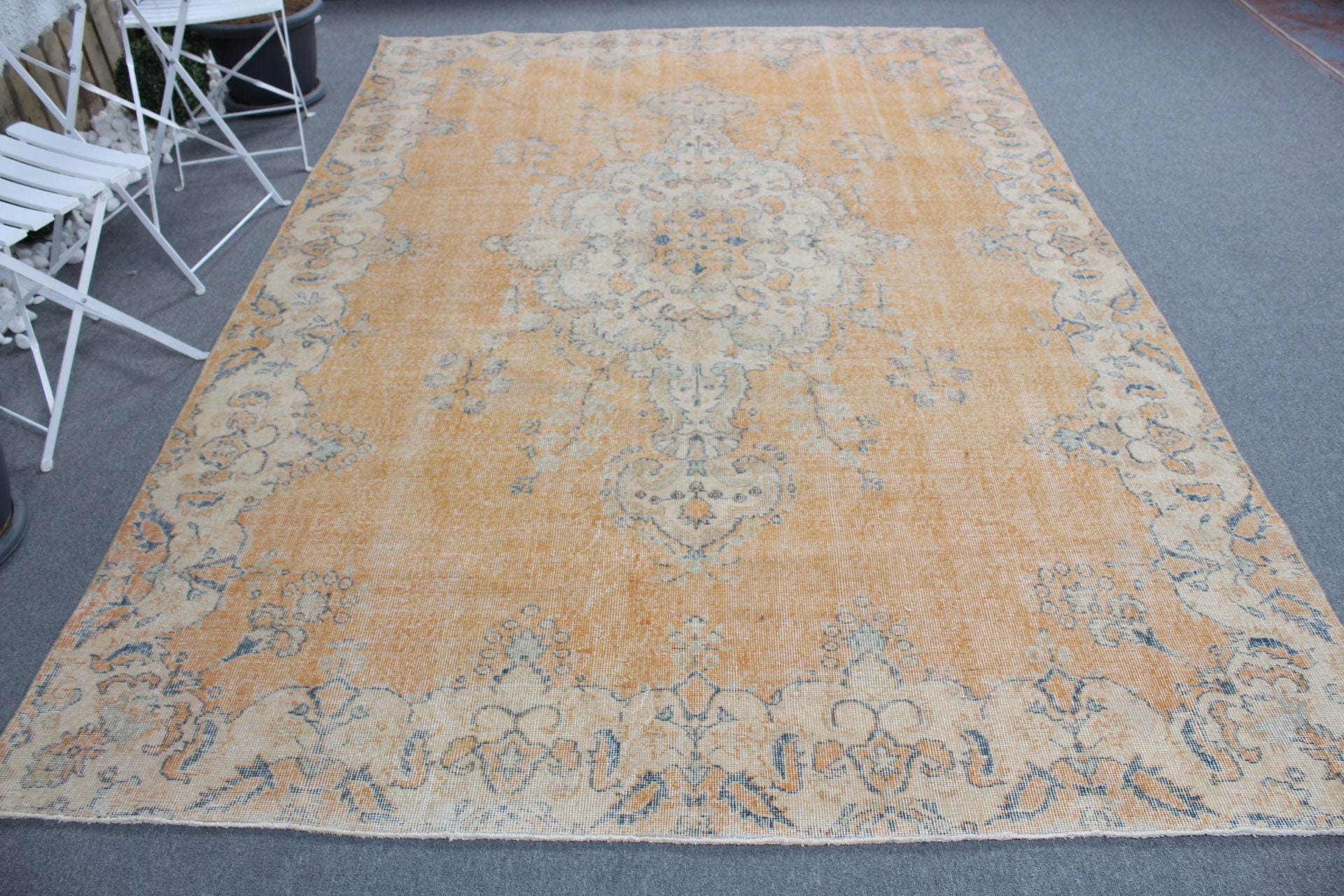 Yellow  6.9x10.3 ft Oversize Rugs, Salon Rug, Dining Room Rug, Oriental Rug, Art Rug, Kitchen Rug, Vintage Rug, Turkish Rug