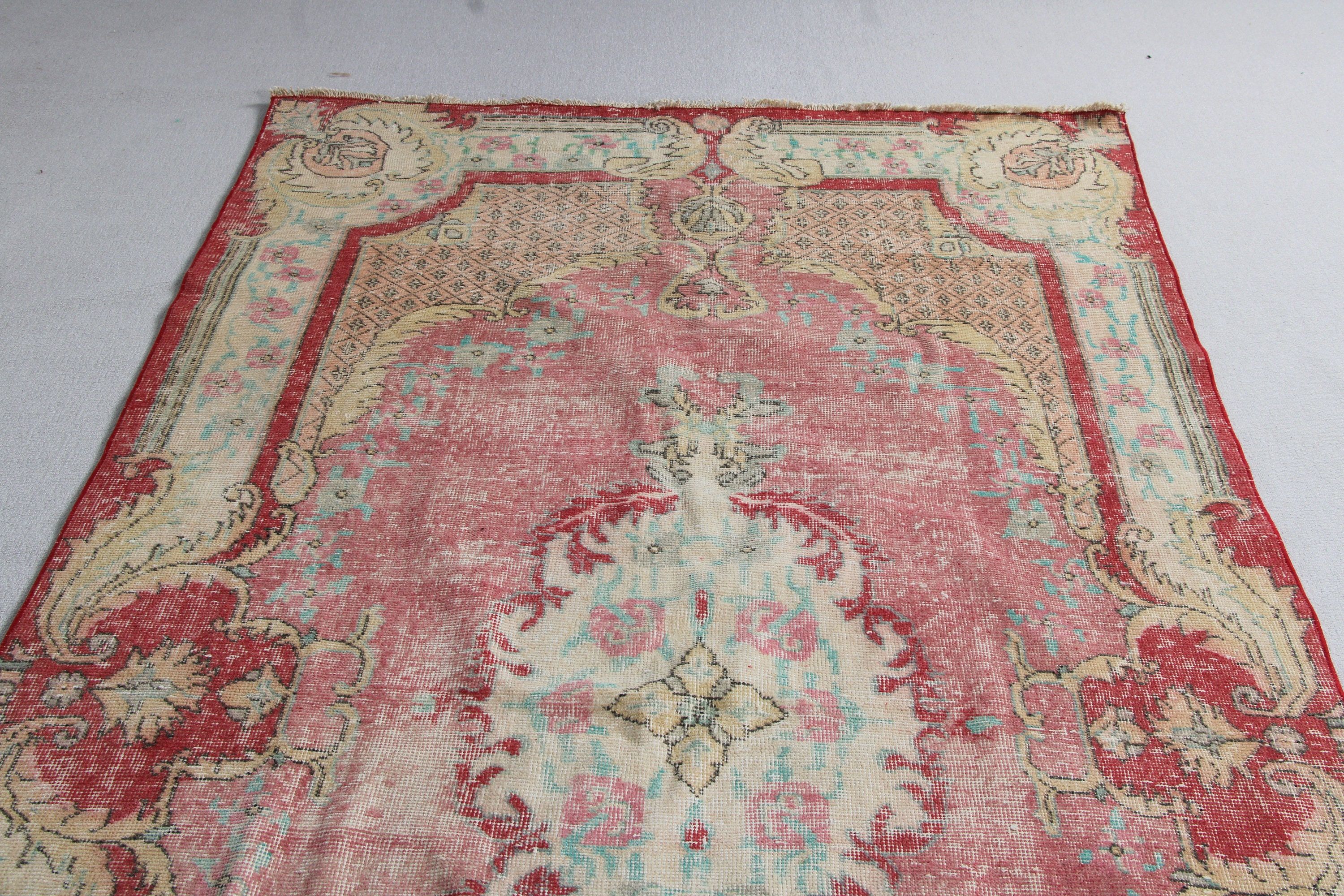 Turkish Rugs, Floor Rug, Wool Rug, Rugs for Dining Room, Vintage Rug, Red  5.2x10 ft Large Rug, Salon Rug, Large Oushak Rug