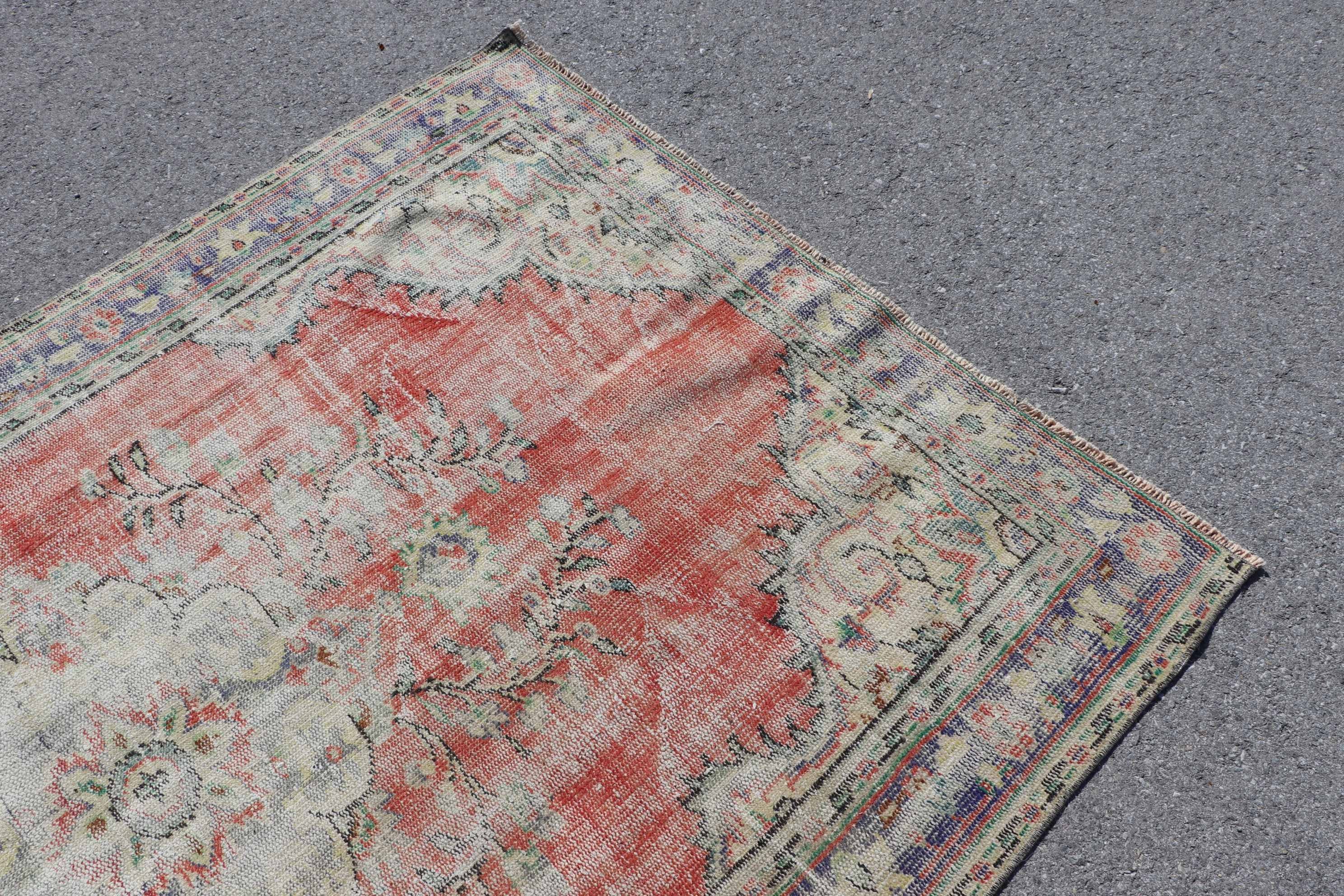 Vintage Rug, Boho Rug, Rugs for Nursery, Indoor Rugs, 5.1x7.3 ft Area Rug, Oriental Rug, Old Rug, Turkish Rug, Red Wool Rugs, Kitchen Rug