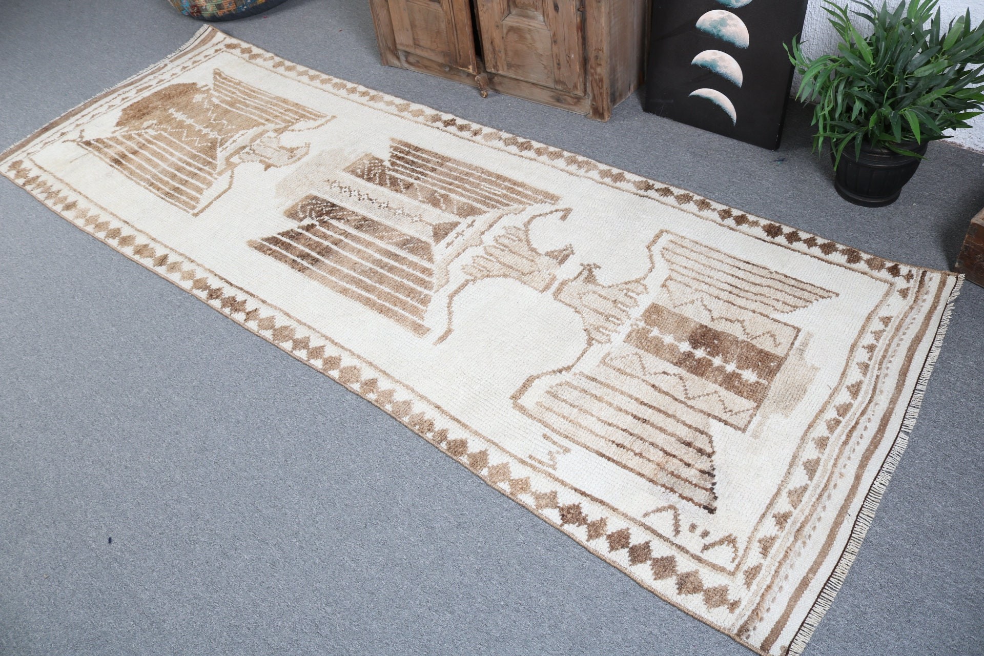 Hallway Rugs, Vintage Rugs, Home Decor Rugs, Vintage Runner Rug, Oushak Rug, 3.2x9.3 ft Runner Rug, Beige Oriental Rug, Turkish Rug