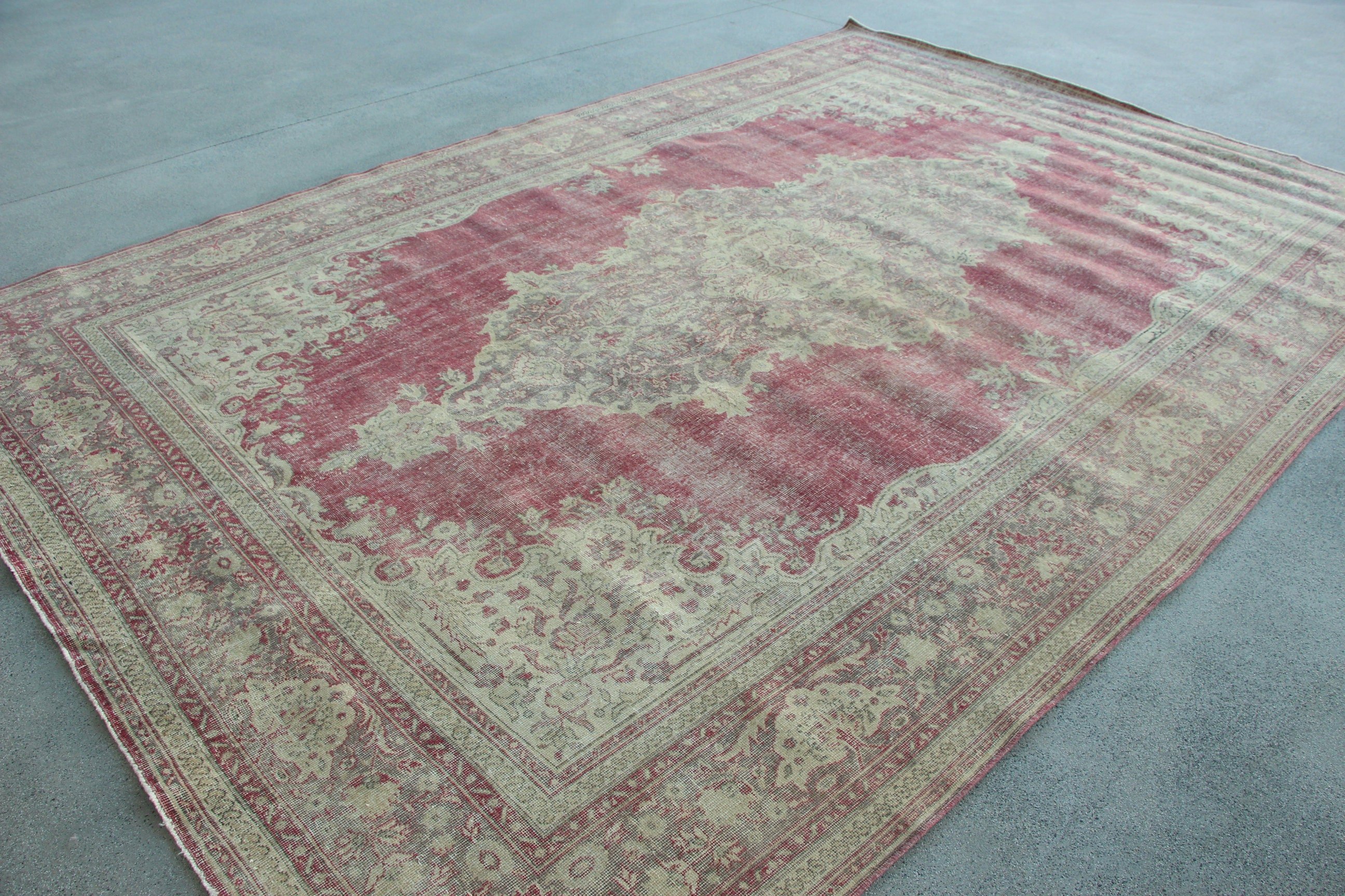 8.4x12.7 ft Büyük Boy Halı, Oushak Halı, Türk Halısı, Vintage Halı, Salon Halıları, Pembe Ev Dekor Halıları, Büyük Boy Türk Halıları, Düz Dokuma Halı