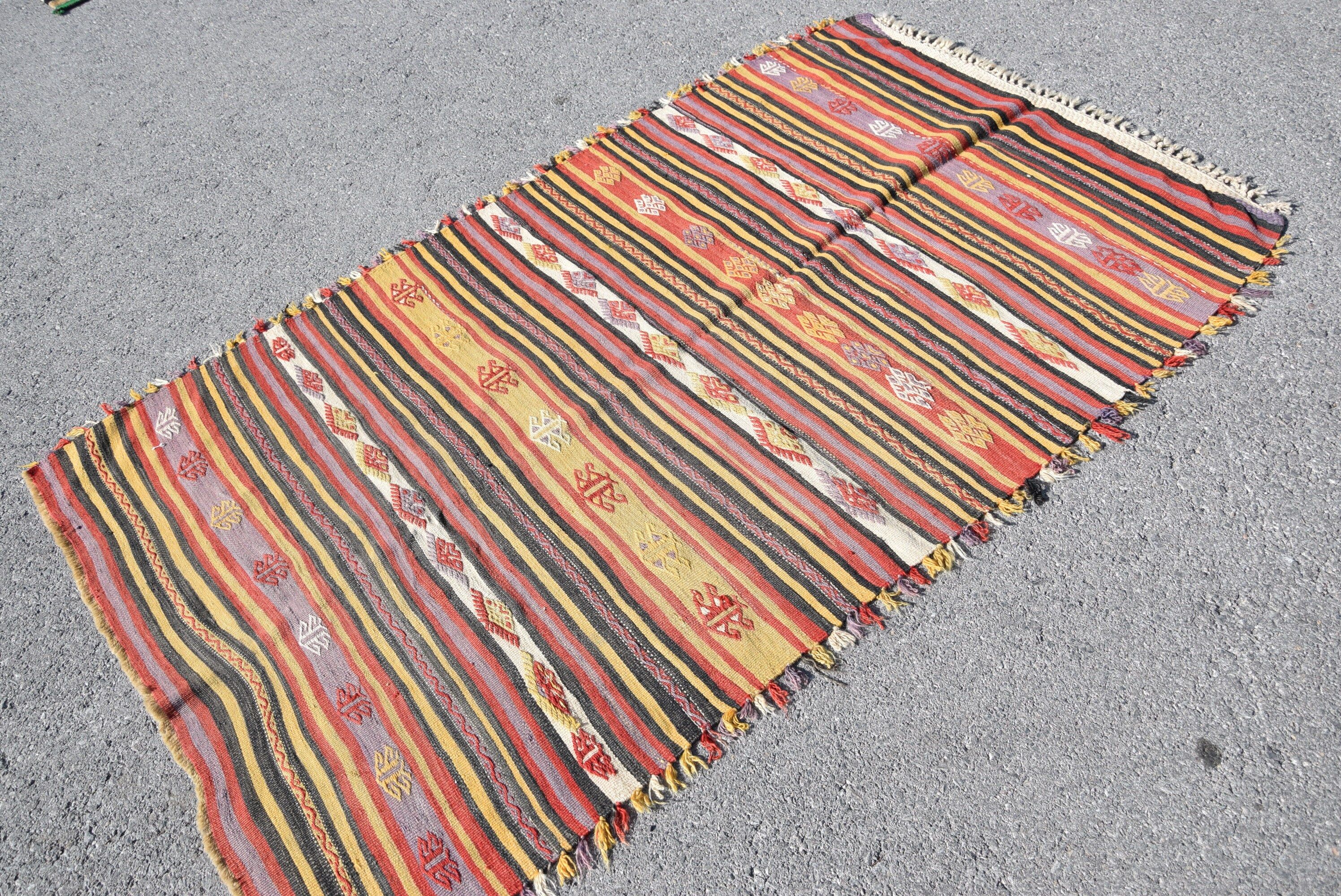 Turkish Rug, Red Moroccan Rugs, Wool Rugs, Vintage Rugs, Kilim, Antique Rug, Dining Room Rug, Pastel Rug, 3.9x6.6 ft Area Rug, Indoor Rug