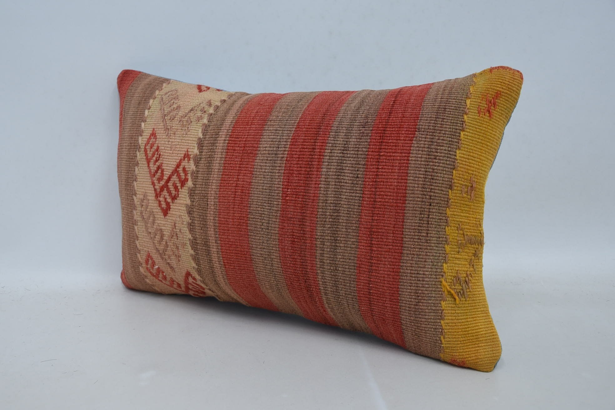 Hippie Throw Pillow, 12"x20" Red Cushion Cover, Office Chair Pillow Cover, Home Decor Pillow, Kilim Pillow, Handmade Kilim Cushion