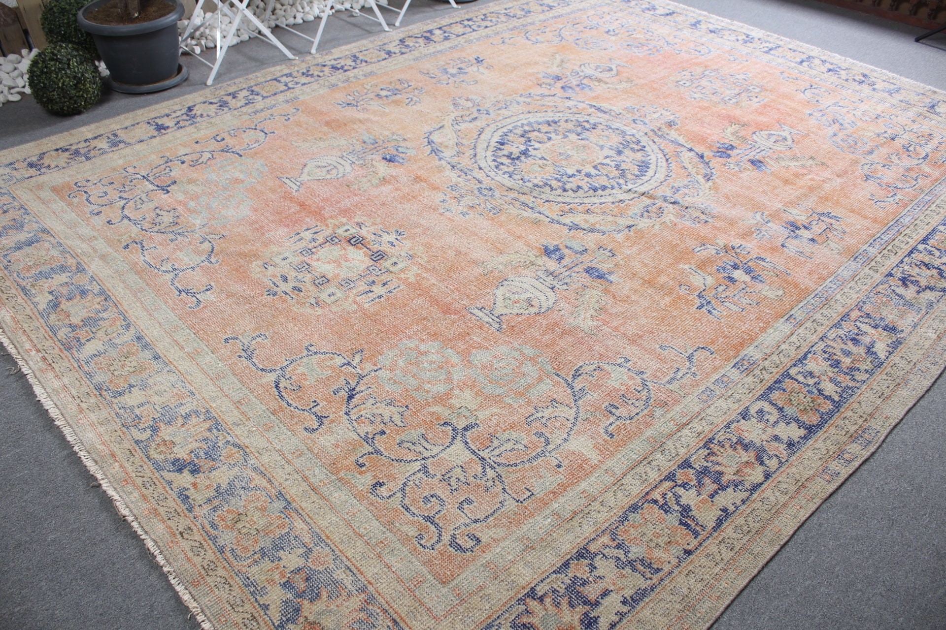 Wool Rug, Vintage Rug, Floor Rug, Orange Kitchen Rug, Salon Rug, 8.9x12.9 ft Oversize Rug, Dining Room Rug, Turkish Rug, Rugs for Salon