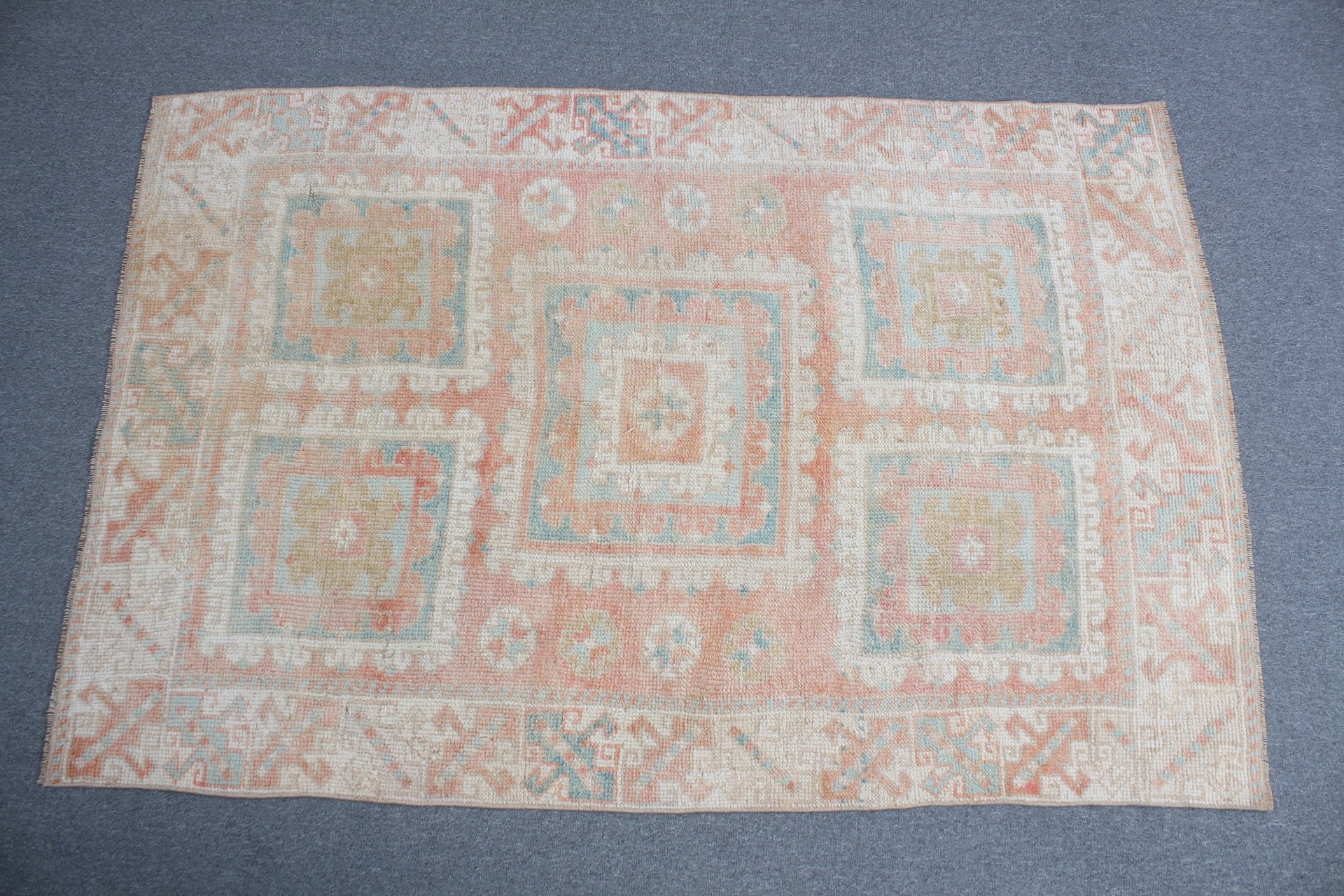 Türk Halısı, 3.9x5.8 ft Aksan Halısı, Yatak Odası Halısı, Vintage Halı, Antika Halı, Giriş Halıları, Çocuk Odası Halıları, Pembe Anadolu Halısı, Yün Halı