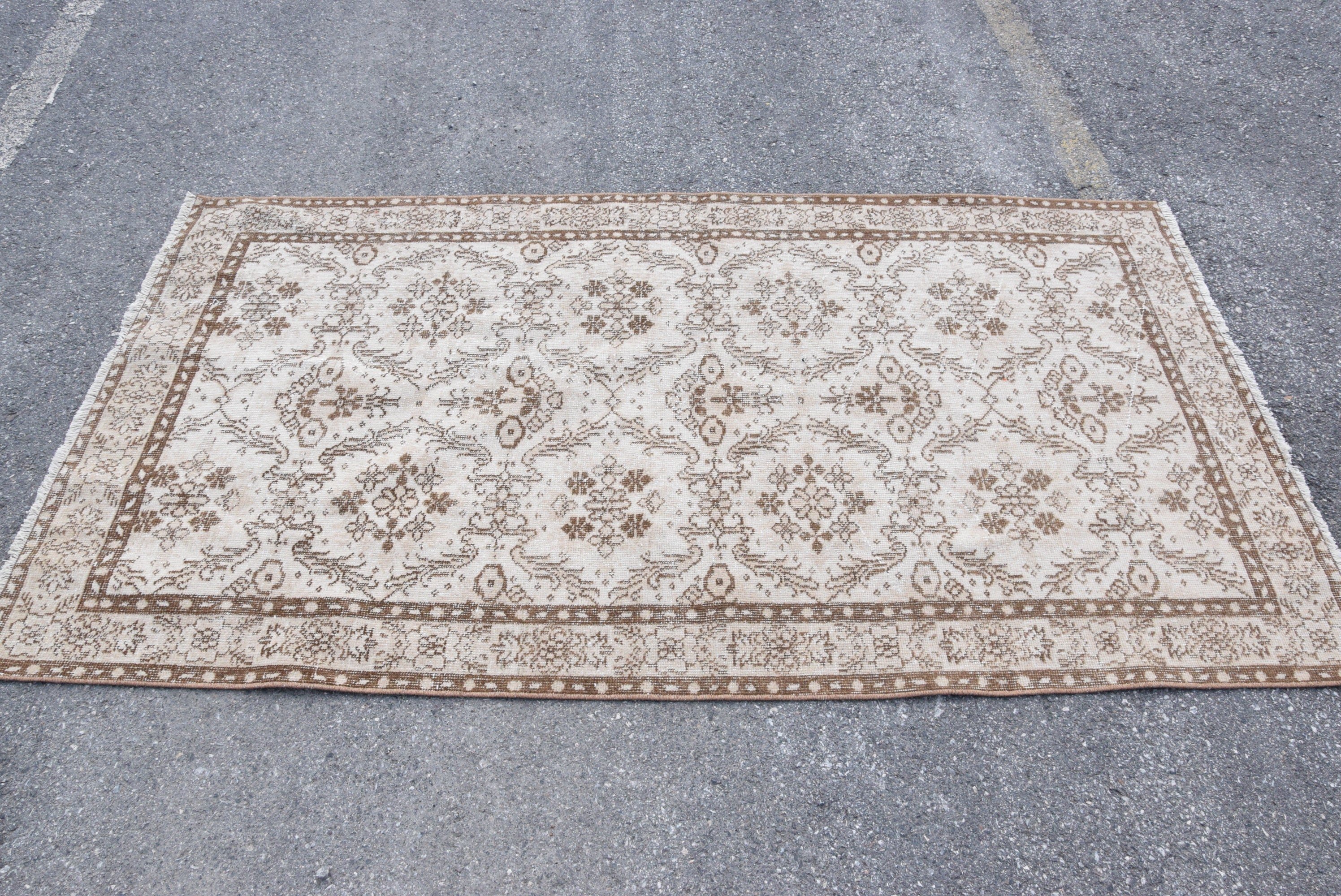 Bedroom Rug, Wool Rug, Vintage Rug, Kitchen Rugs, Turkish Rugs, Beige Oushak Rugs, Rugs for Bedroom, Floor Rug, 3.8x6.9 ft Area Rug